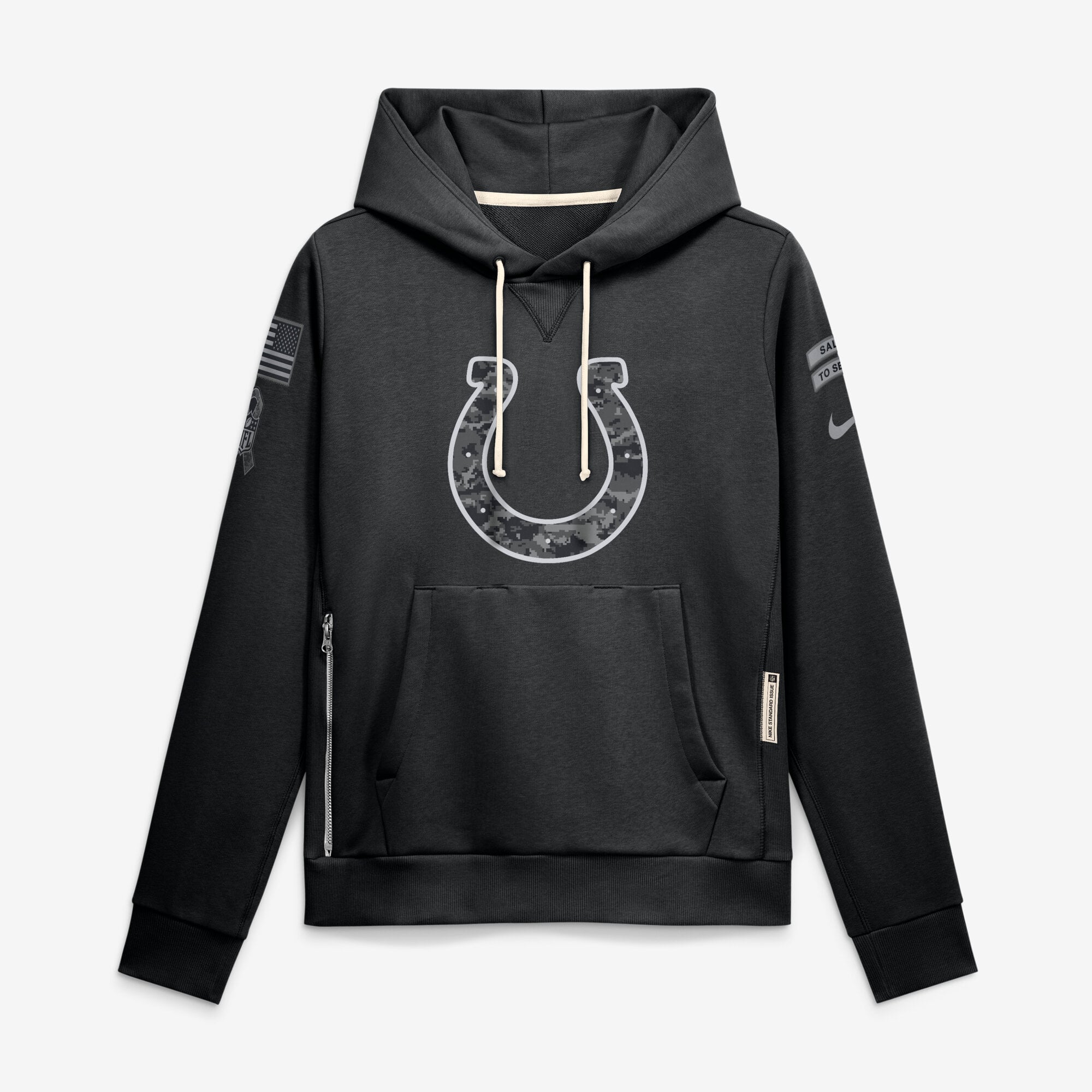 Sweat à capuche Nike Dri-FIT noir pour femme, Indianapolis Colts 2026 Salute to Service, collection Sideline.