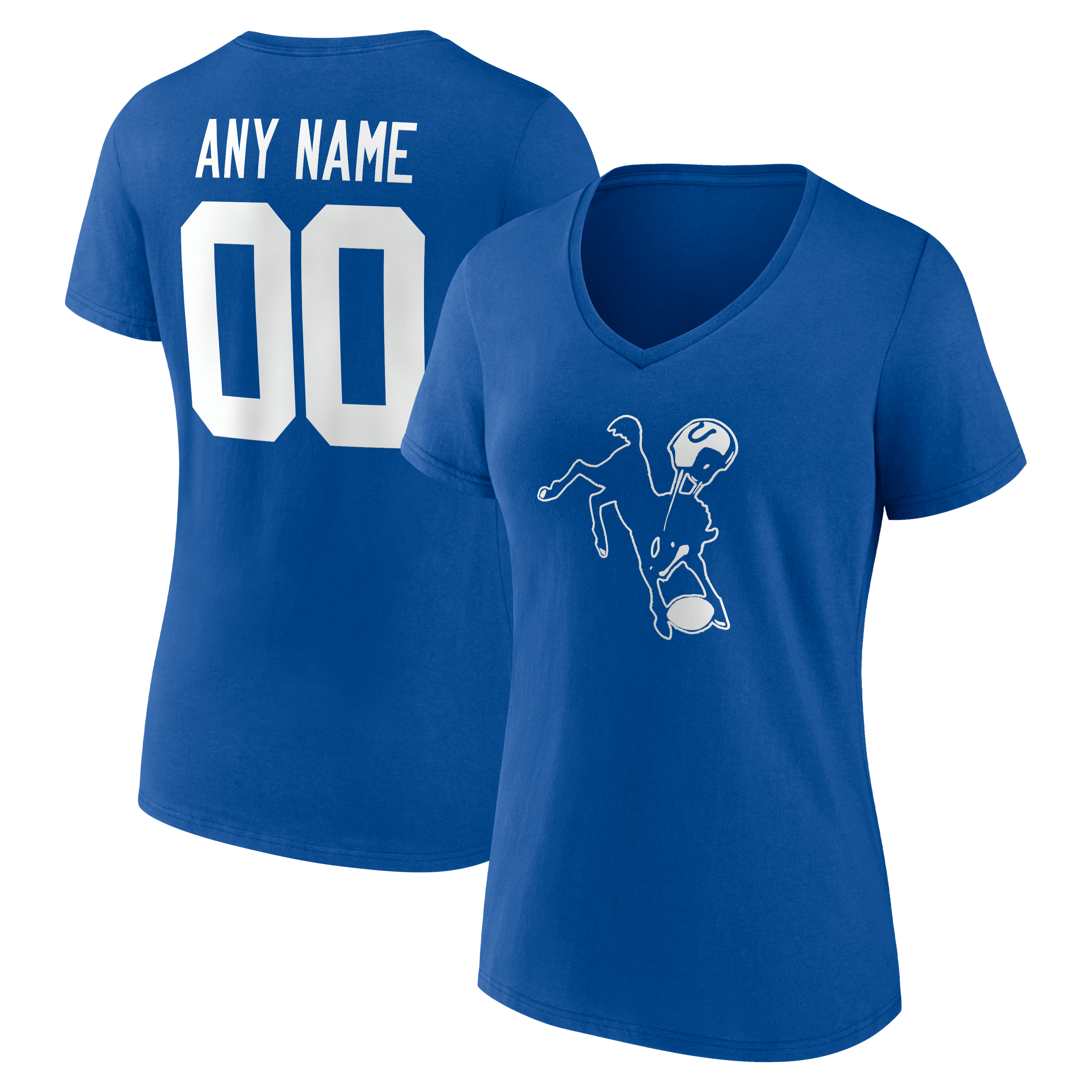 T-shirt à col en V authentique et classique personnalisé avec nom numéro des Royal Indianapolis Colts pour femmes