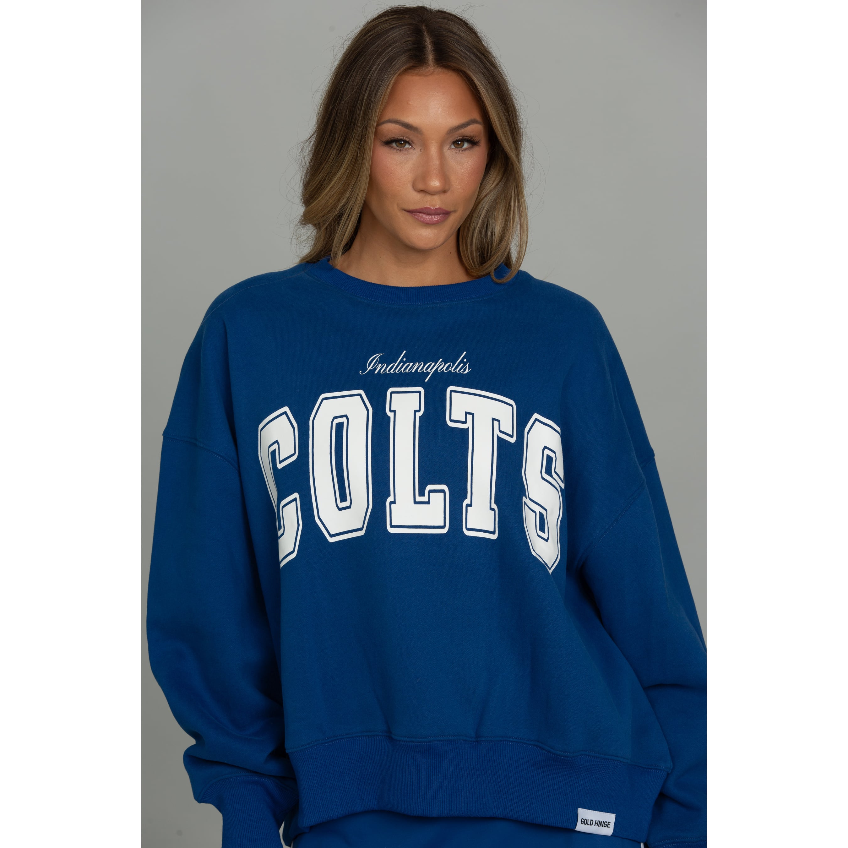 Sweat-shirt à manches larges pour femme Royal Indianapolis Colts x Gold Hinge