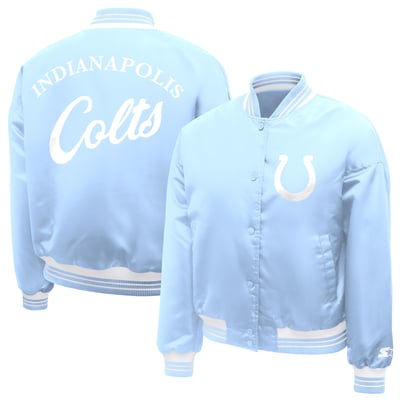  Indianapolis Colts Starter Women's Fashion Script Satin Varsity Jacket - Light Blue