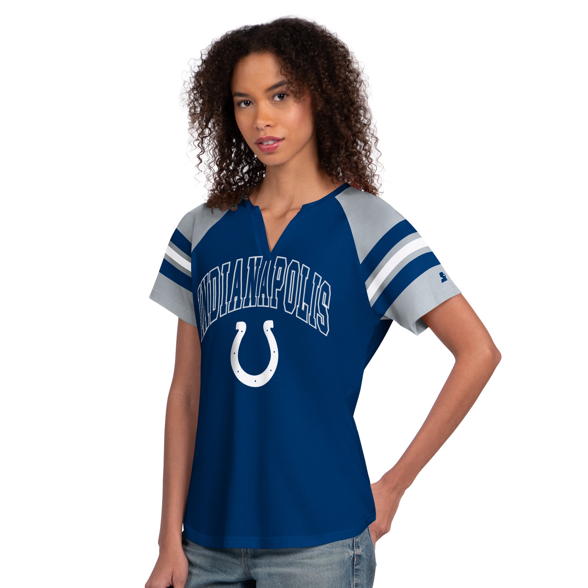 Women's Starter Royal Indianapolis Colts Game On Notch Neck Raglan T-Shirt
