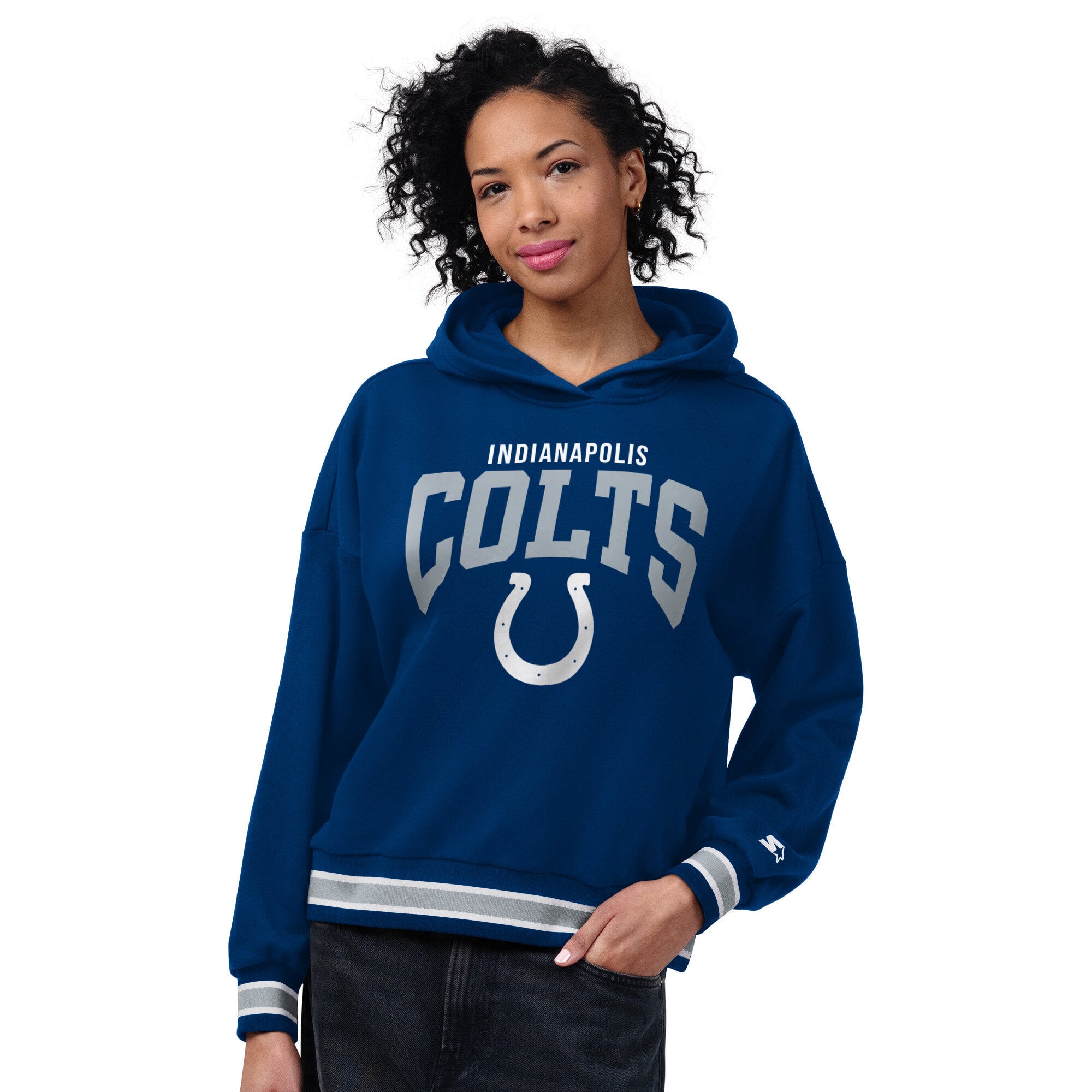 Sweat à capuche Starter Royal pour femmes, motif plaque de base des Colts d'Indianapolis