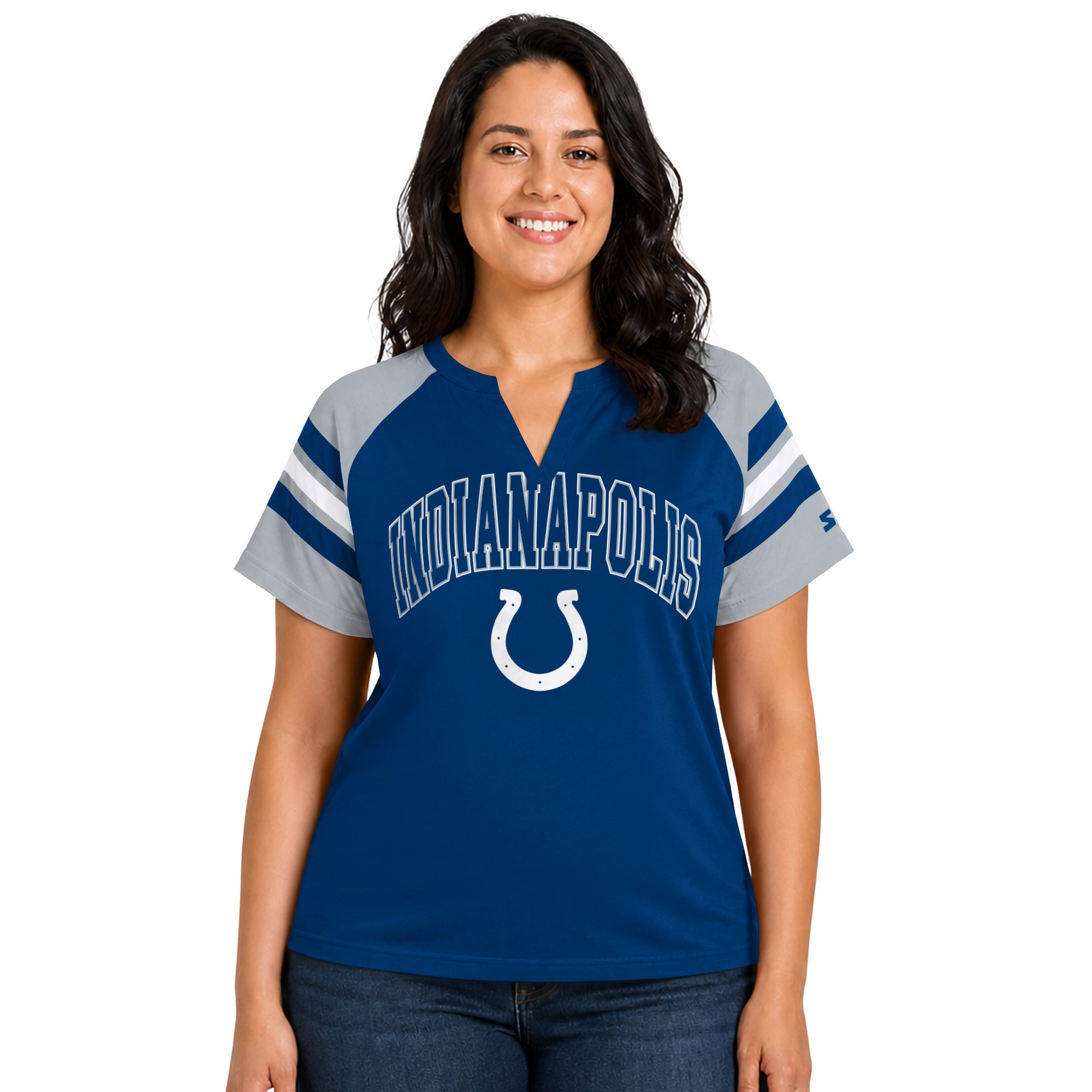 T-shirt raglan à col cranté Starter Royal Indianapolis Colts pour femme, grande taille