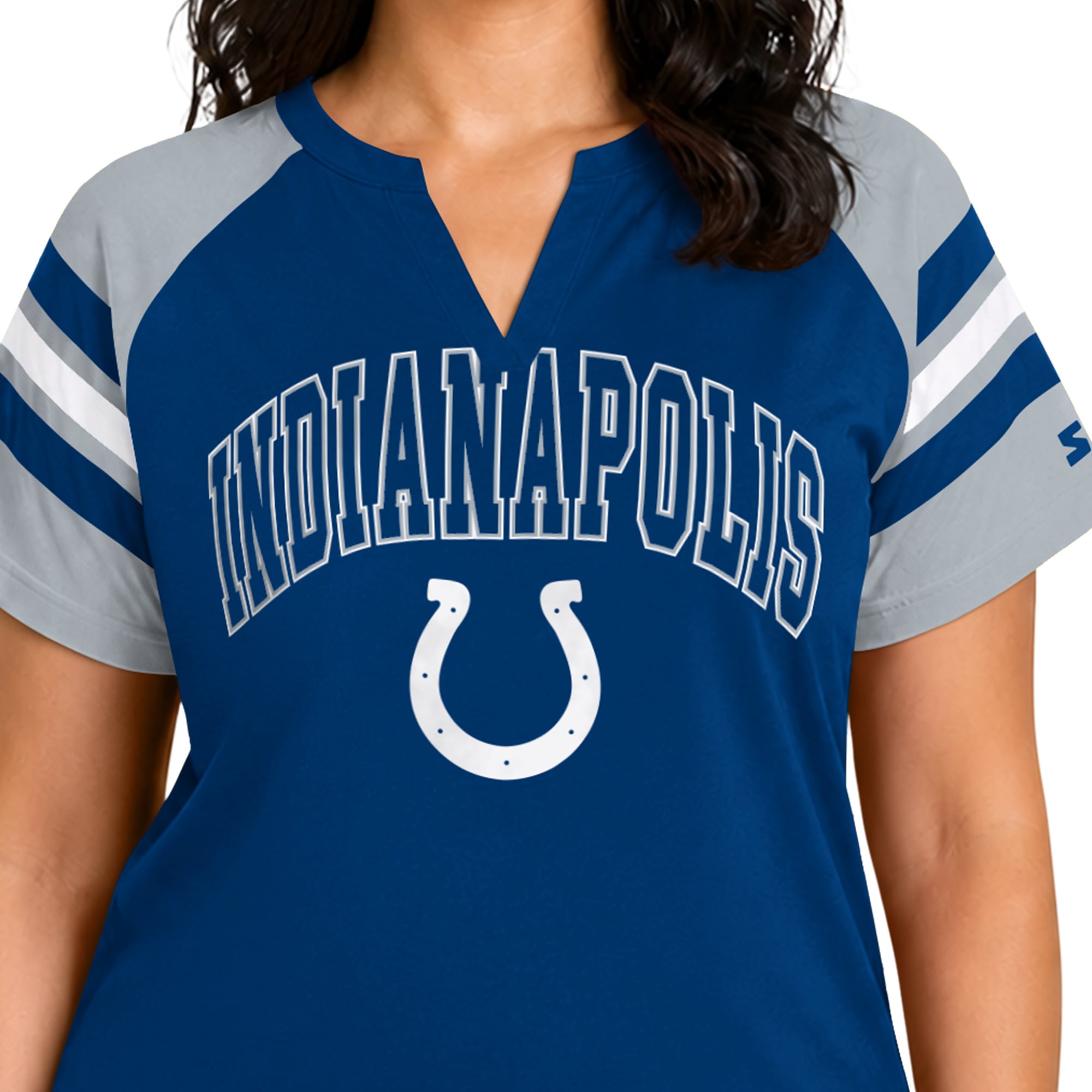 T-shirt raglan à col cranté Starter Royal Indianapolis Colts pour femme, grande taille