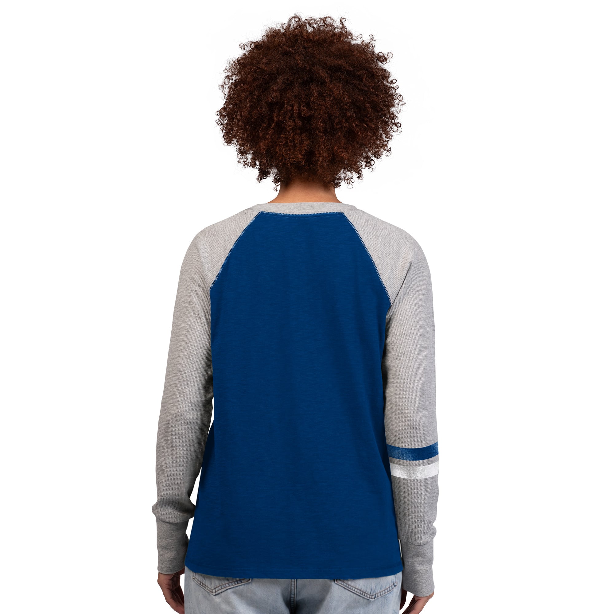 T-shirt à manches longues raglan en maille gaufrée Starter Royal/Gris Indianapolis Colts pour femmes