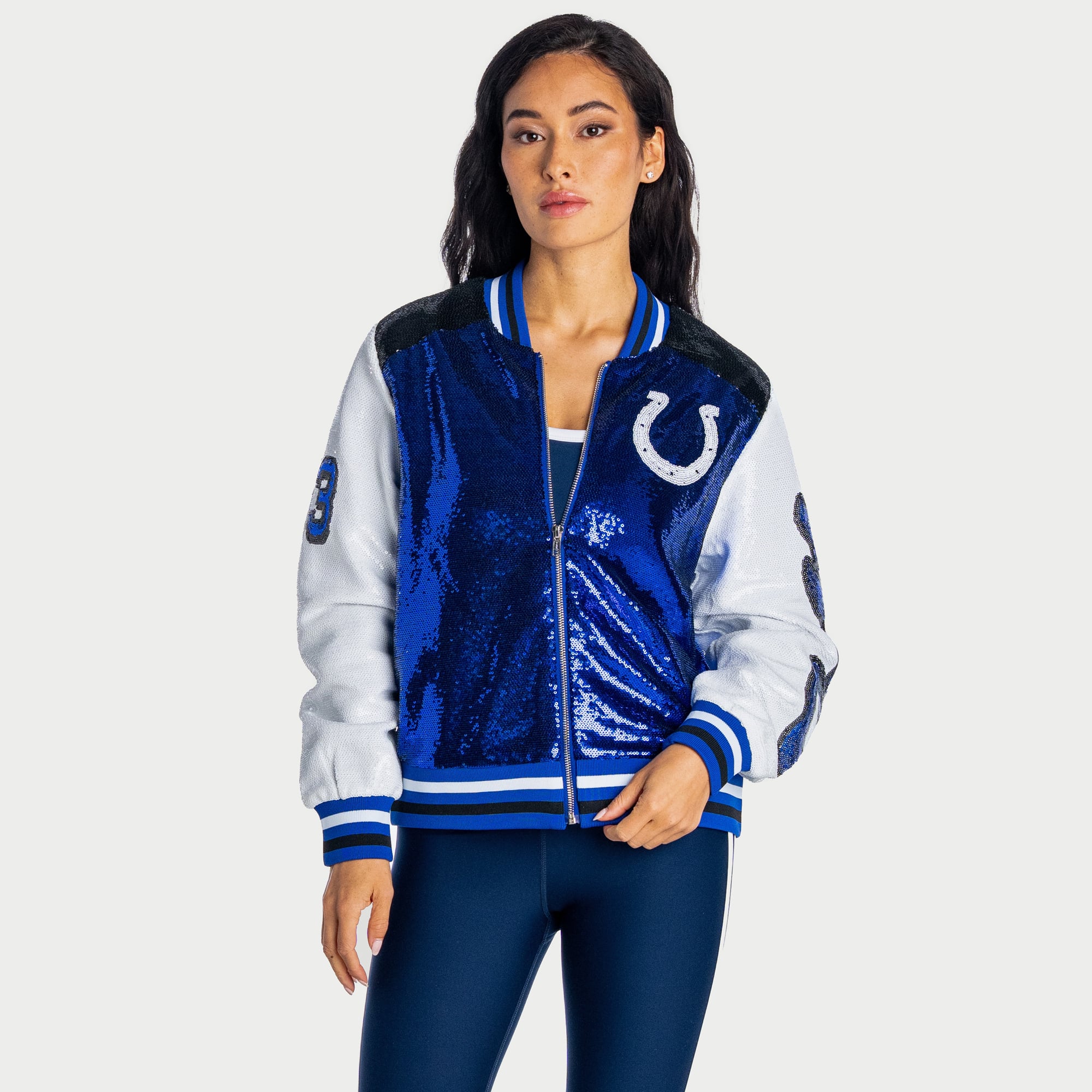 Women's The Wild Collective Indianapolis Colts Royal Full-Zip Sequin Bomber Jacket