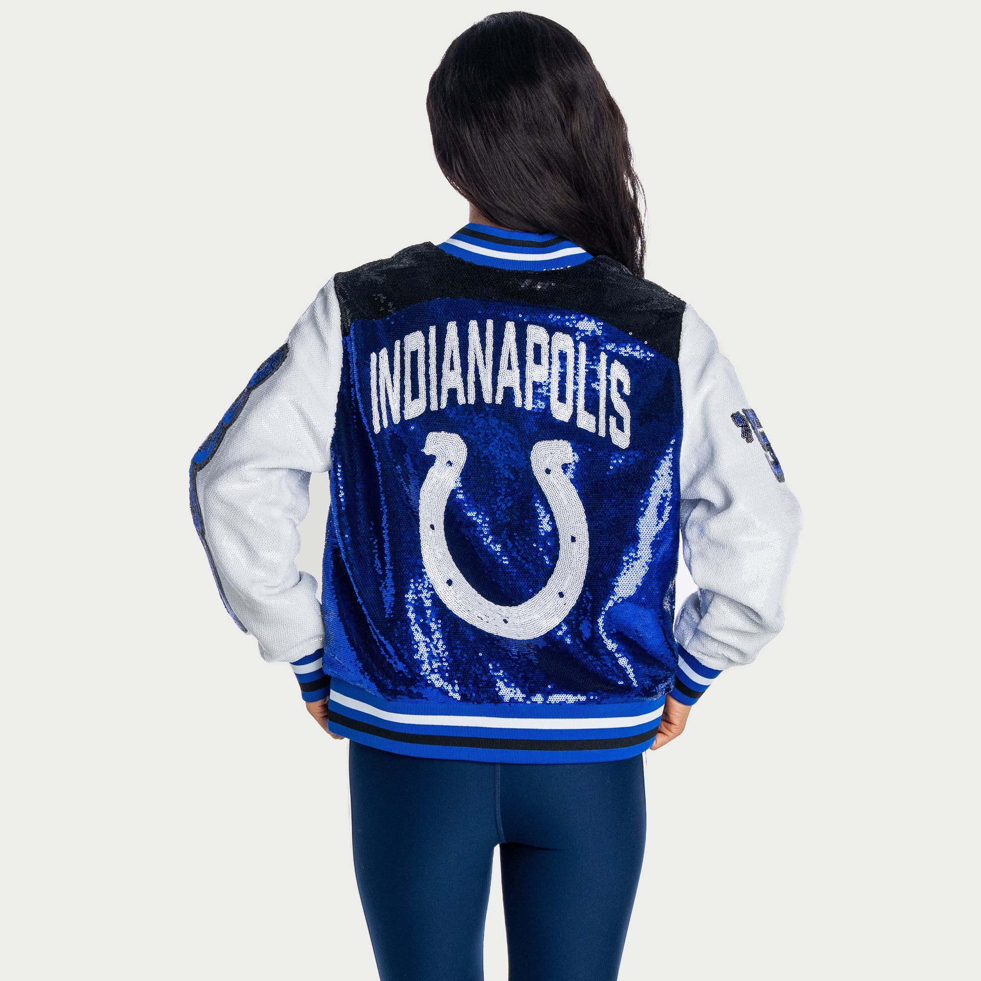 Women's The Wild Collective Indianapolis Colts Royal Full-Zip Sequin Bomber Jacket