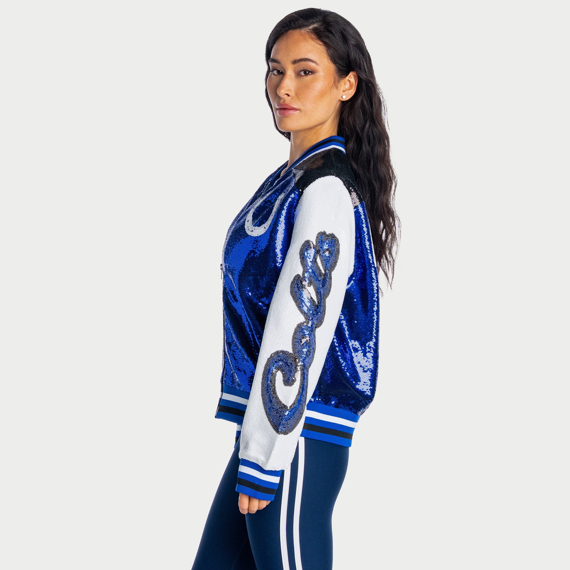 Women's The Wild Collective Indianapolis Colts Royal Full-Zip Sequin Bomber Jacket