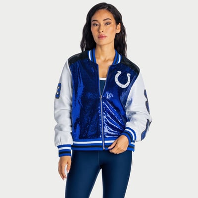  Indianapolis Colts The Wild Collective Women's Full-Zip Sequin Bomber Jacket - Royal