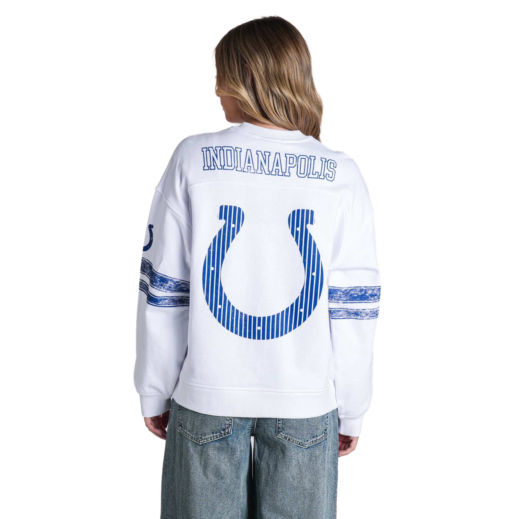 Sweat-shirt blanc ample à col en V The Wild Collective Indianapolis Colts pour femme