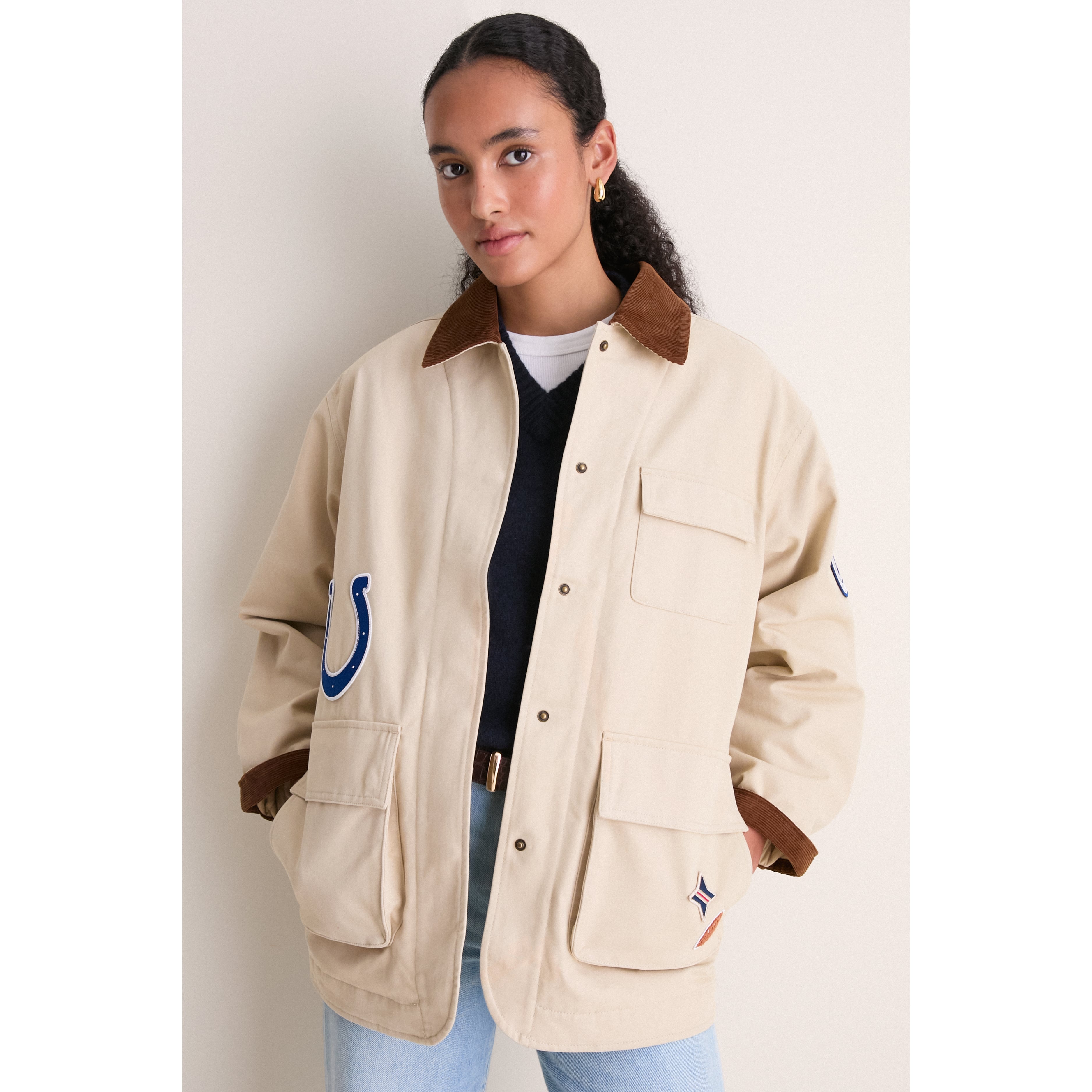Veste de grange Tuckernuck Stone Indianapolis Colts pour femmes, fermeture à boutons-pression.
