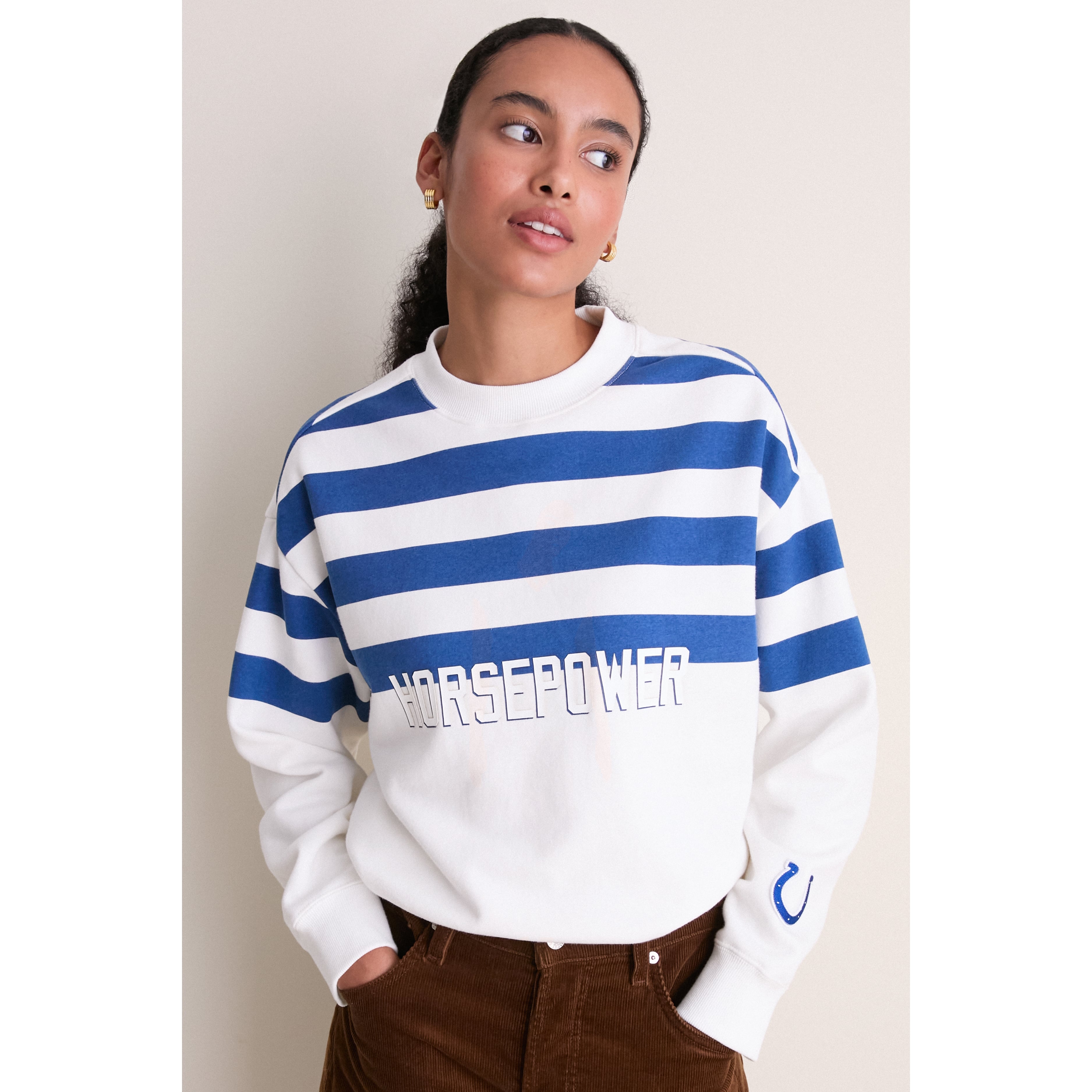 Sweat-shirt rayé blanc/bleu roi Tuckernuck pour femme, Indianapolis Colts