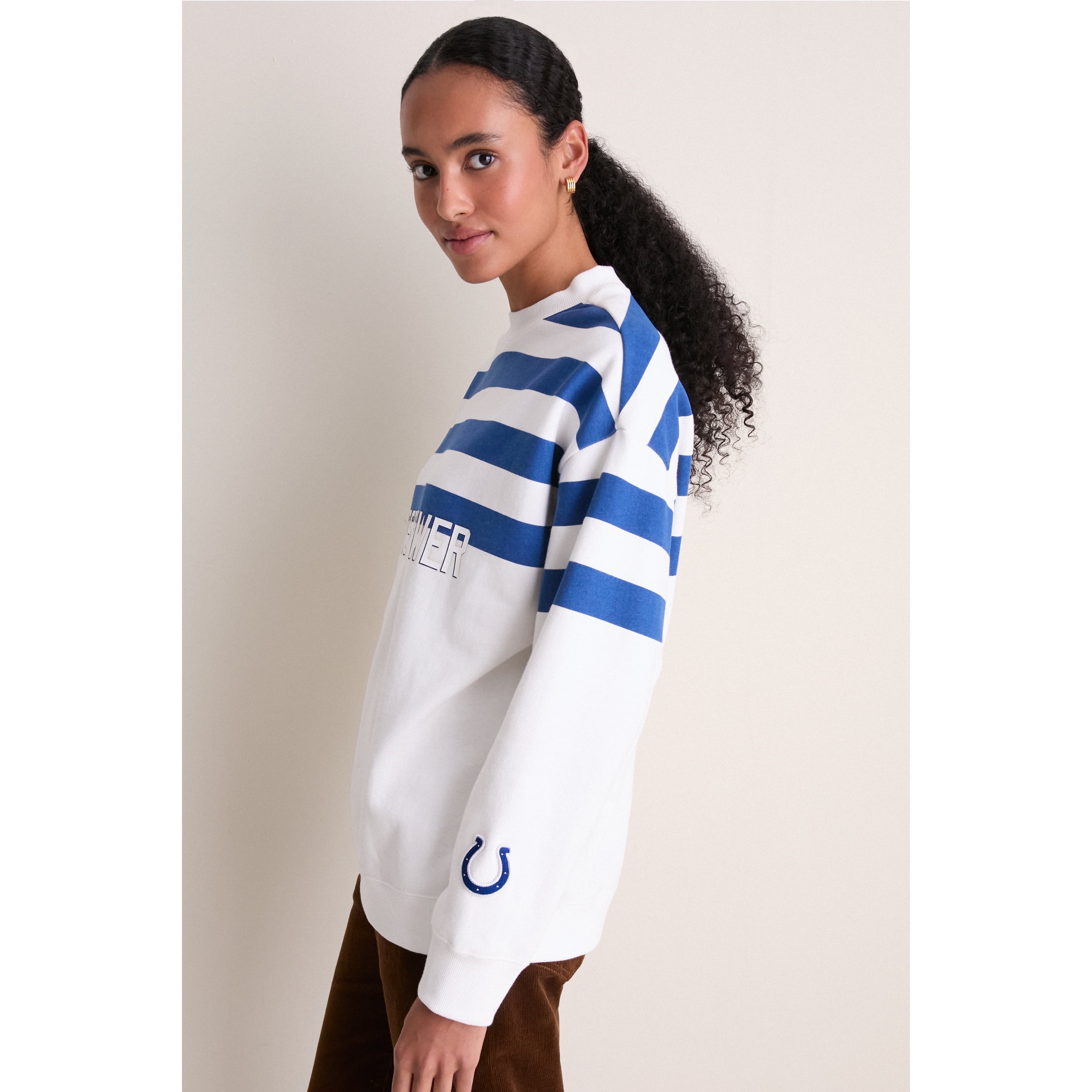 Sweat-shirt rayé blanc/bleu roi Tuckernuck pour femme, Indianapolis Colts