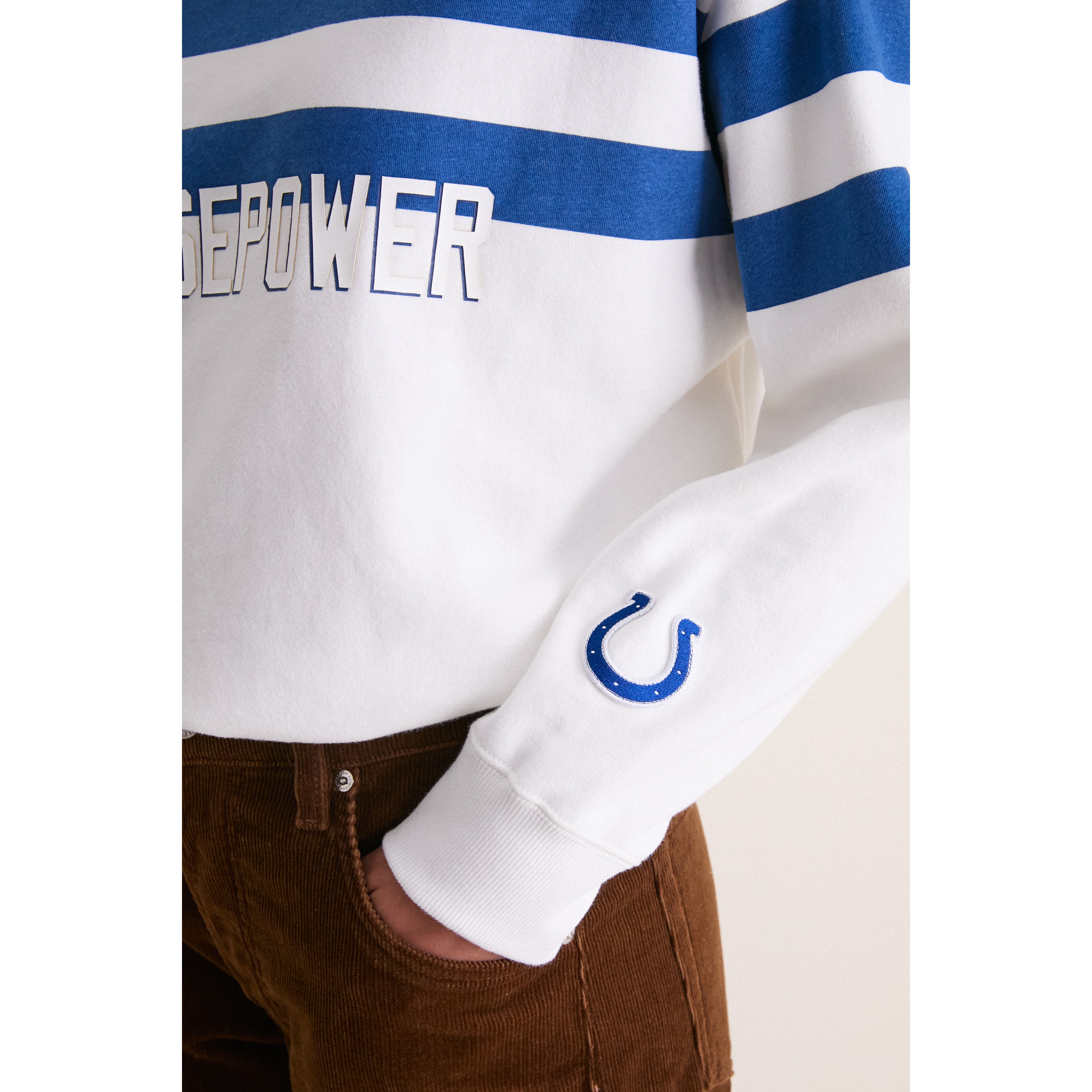 Sweat-shirt rayé blanc/bleu roi Tuckernuck pour femme, Indianapolis Colts