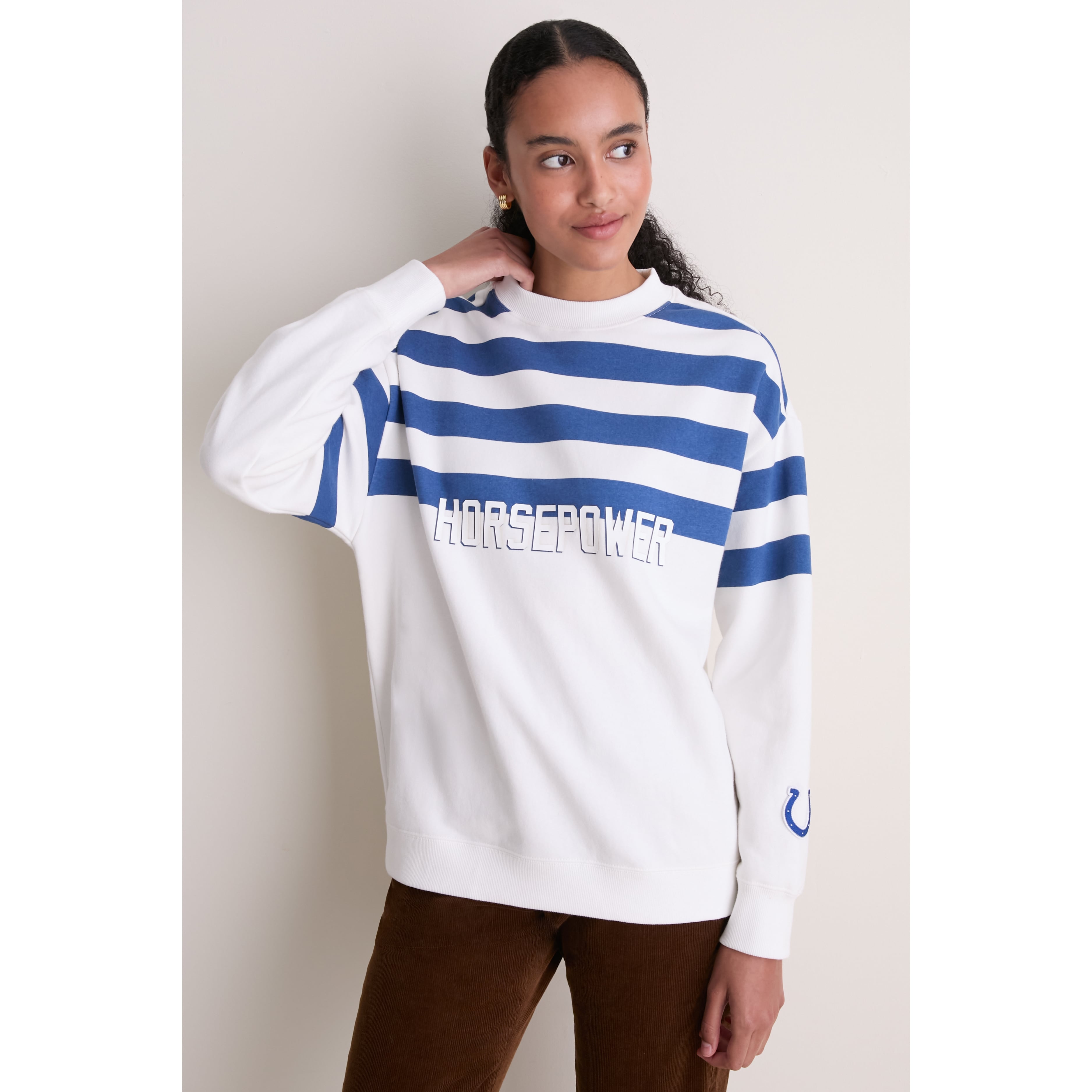 Sweat-shirt rayé blanc/bleu roi Tuckernuck pour femme, Indianapolis Colts