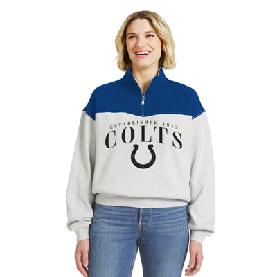  Indianapolis Colts WEAR by Erin Andrews Women's Colorblock Half-Zip Pullover - Heather Gray