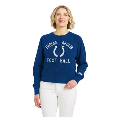  Indianapolis Colts WEAR by Erin Andrews Women's Heathered Crew Cardigan Sweater - Royal