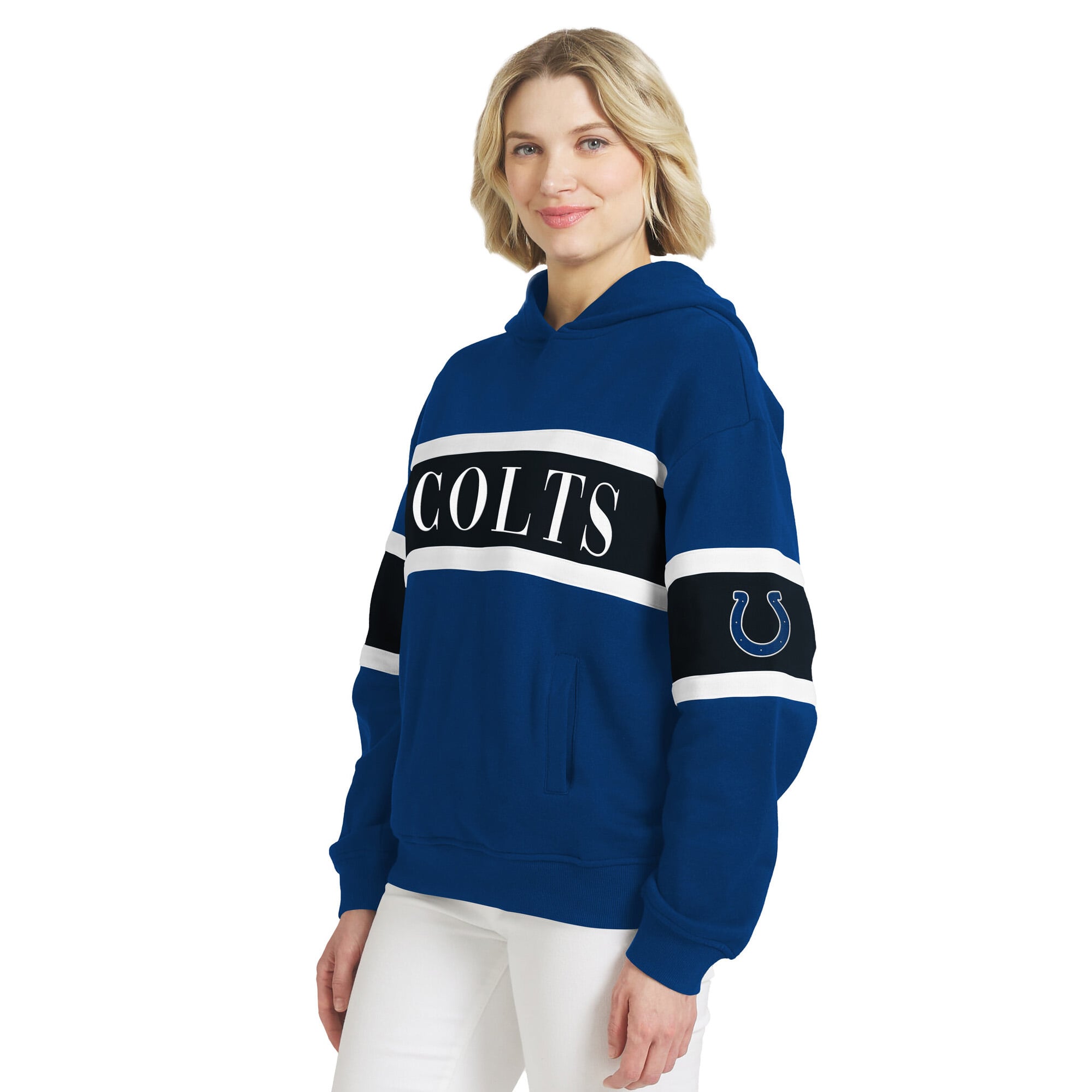 Sweat à capuche rayé Royal Indianapolis Colts de la marque WEAR by Erin Andrews pour femmes