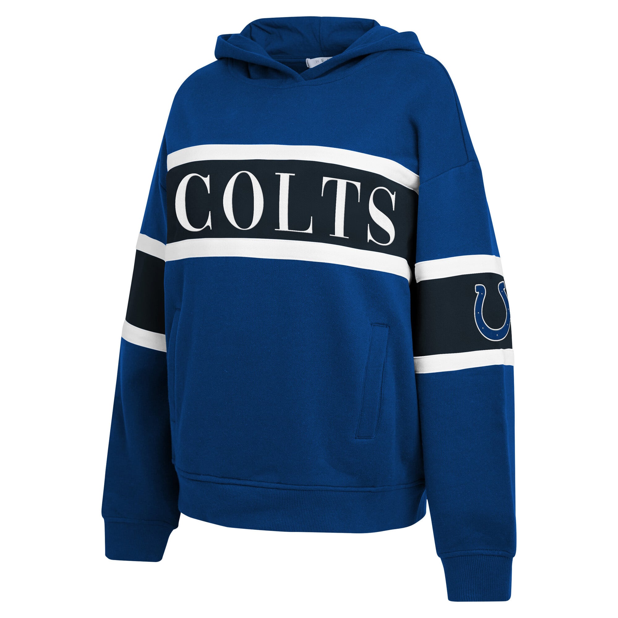 Sweat à capuche rayé Royal Indianapolis Colts de la marque WEAR by Erin Andrews pour femmes