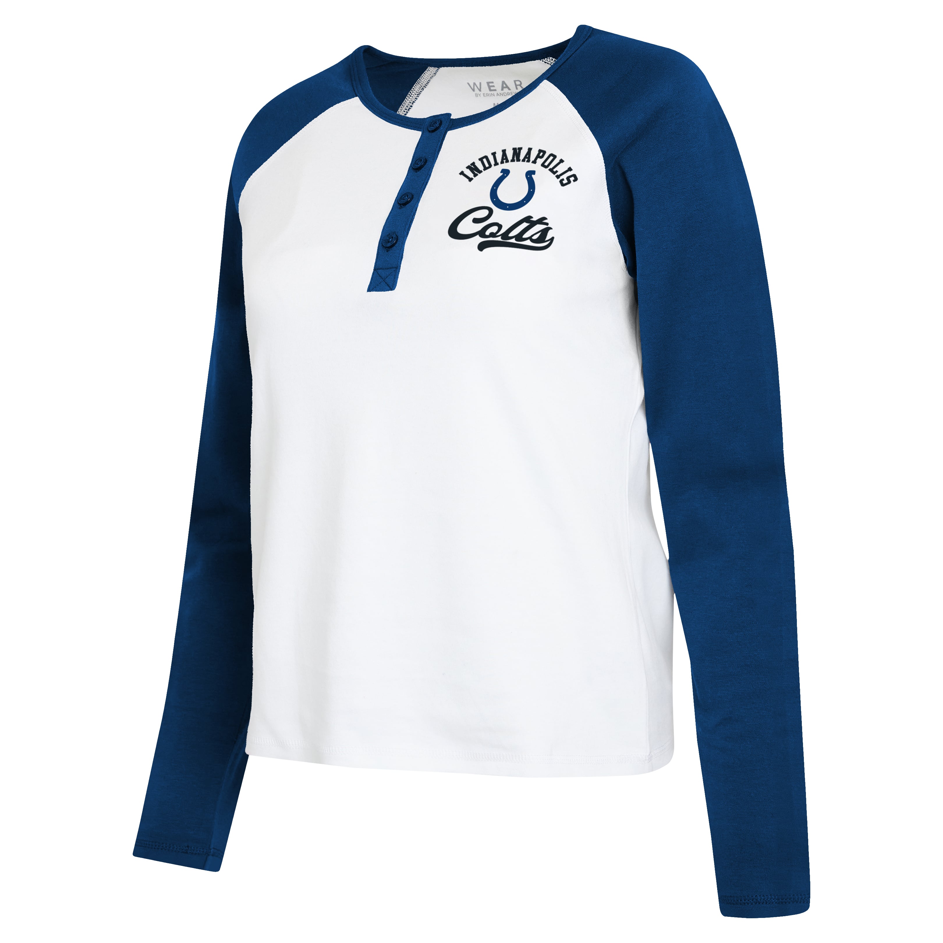Women's WEAR by Erin Andrews White/Royal Indianapolis Colts Henley Long Sleeve Raglan T-Shirt