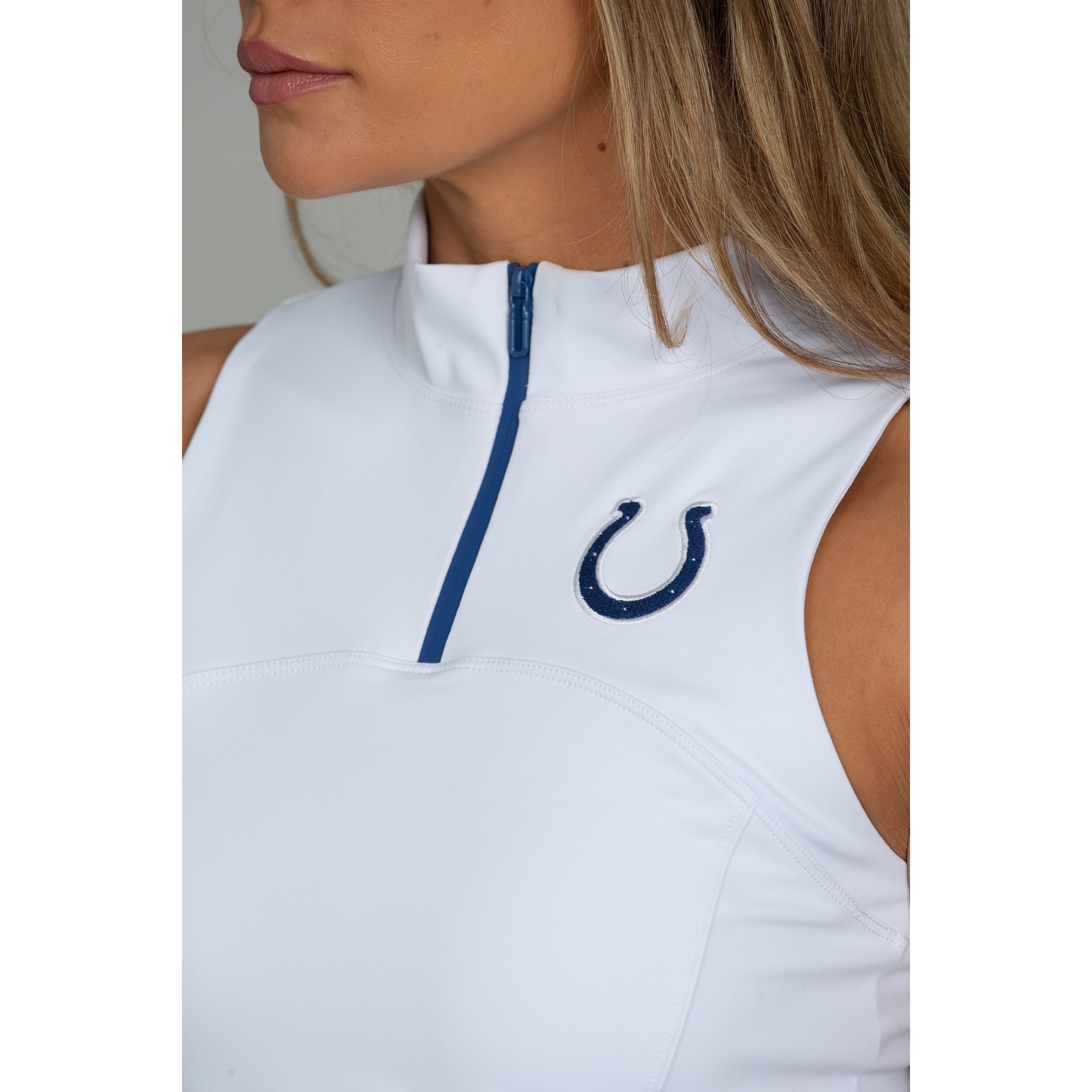 Women's White Indianapolis Colts x Gold Hinge Day to Night Sleeveless Quarter-Zip Top