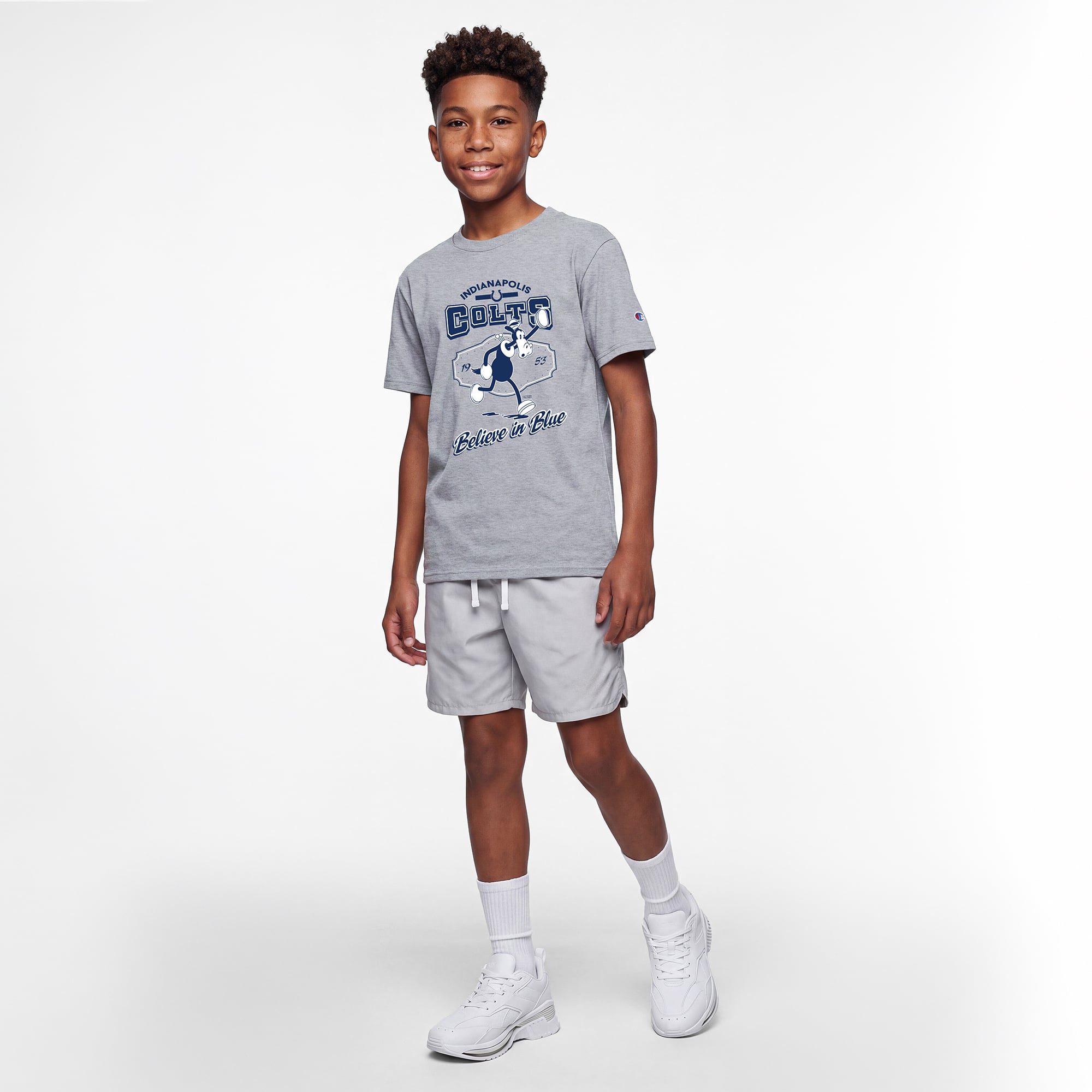 Youth Disney x Champion Heather Gray Indianapolis Colts Horace Horsecollar T-Shirt