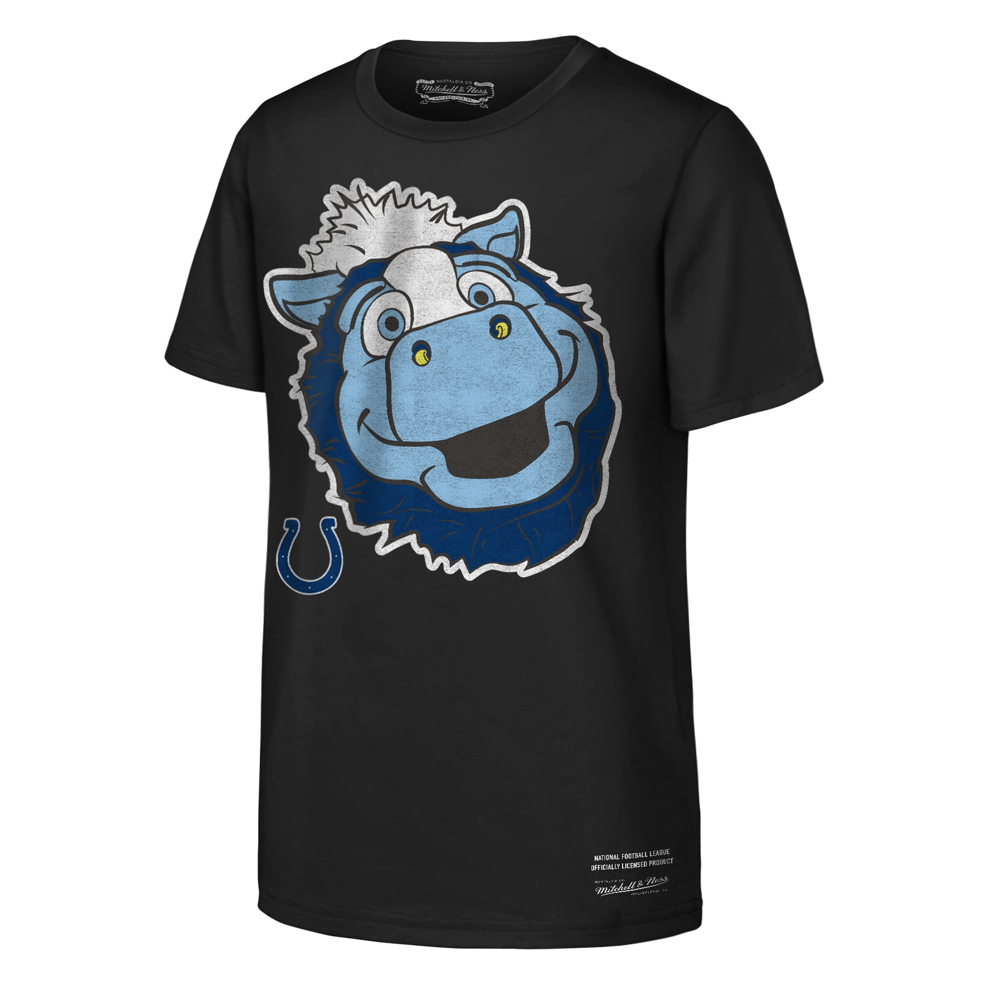 T-shirt Mitchell & Ness noir pour jeunes, motif gros visage des Indianapolis Colts