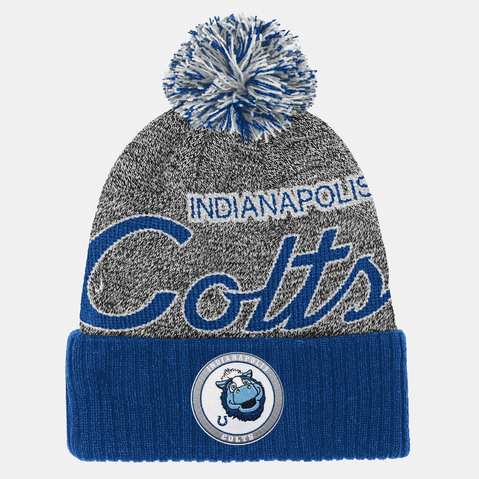 Bonnet à revers Mitchell & Ness Royal Indianapolis Colts pour enfant avec pompon