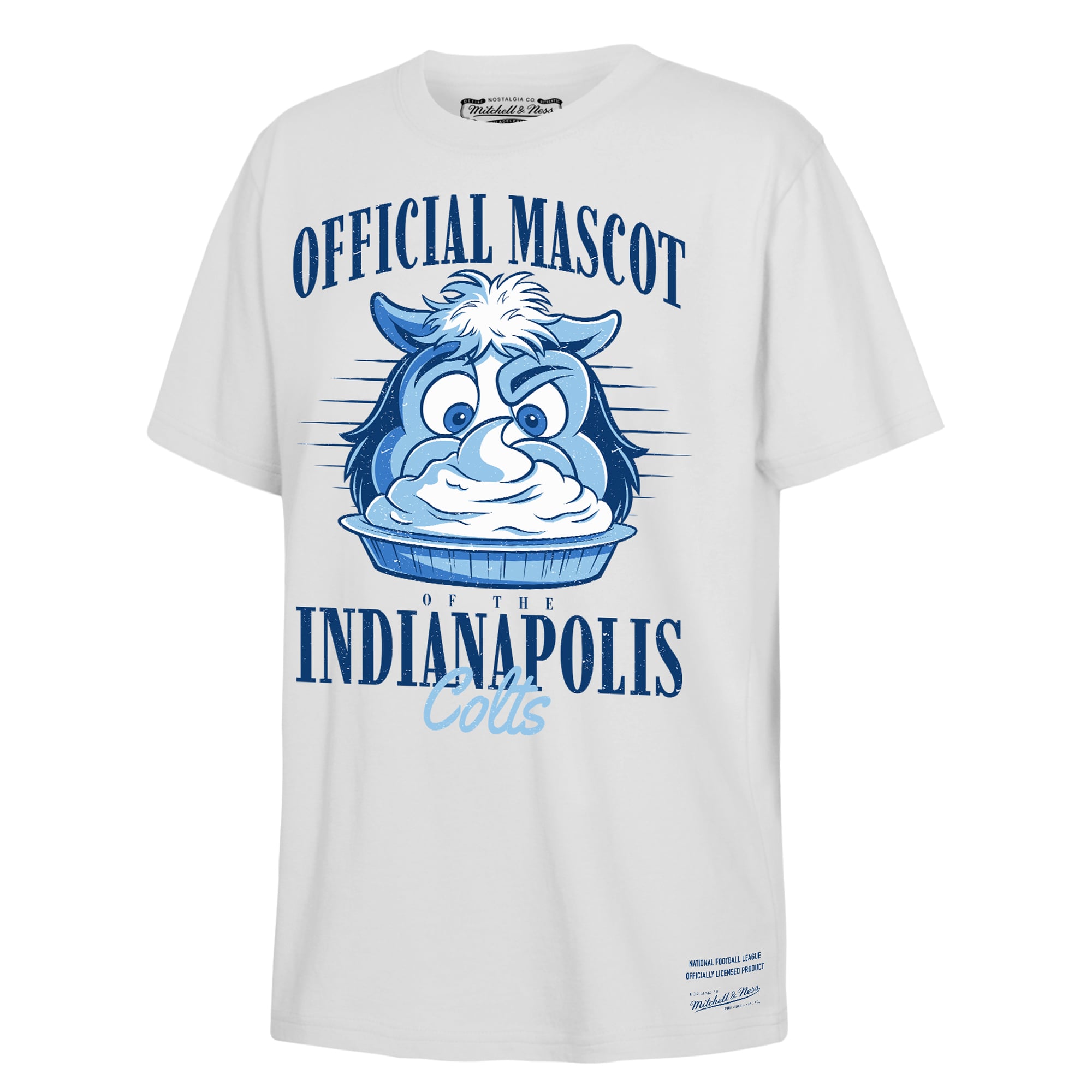 T-shirt officiel Mitchell & Ness blanc pour jeunes, mascotte des Colts d'Indianapolis