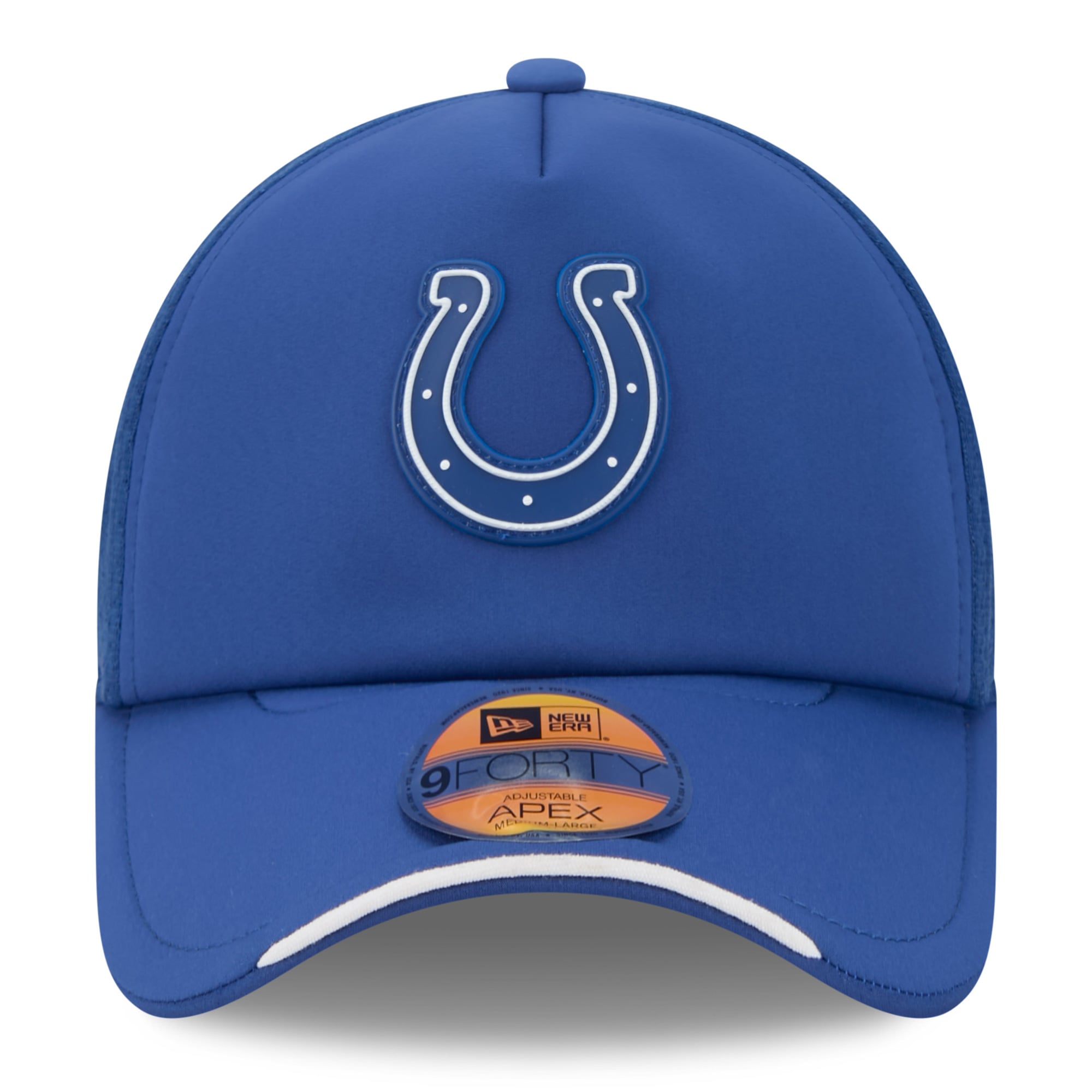 Youth New Era Royal Indianapolis Colts 2026 Sideline Apex 9FORTY Adjustable Trucker Hat