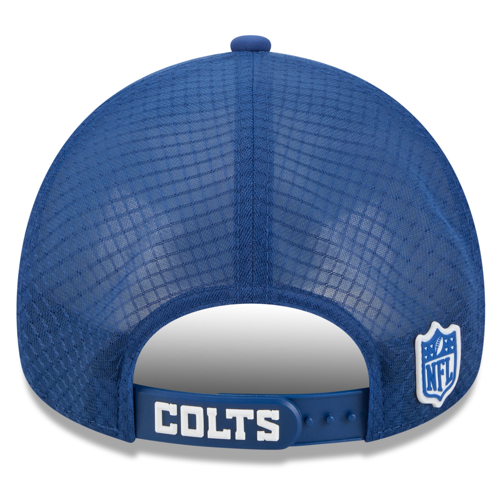 Youth New Era Royal Indianapolis Colts 2026 Sideline Apex 9FORTY Adjustable Trucker Hat