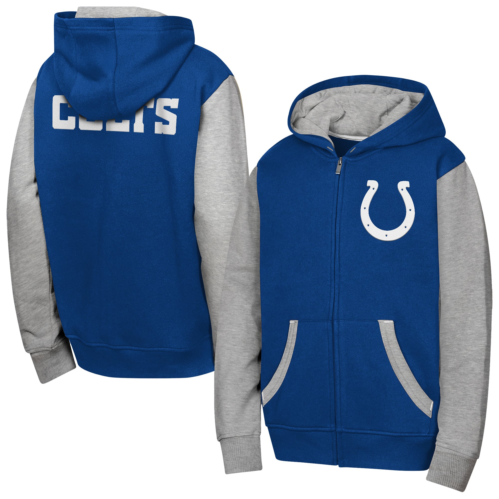Youth Outerstuff Royal Indianapolis Colts Stadium Colorblock Full-Zip Hoodie