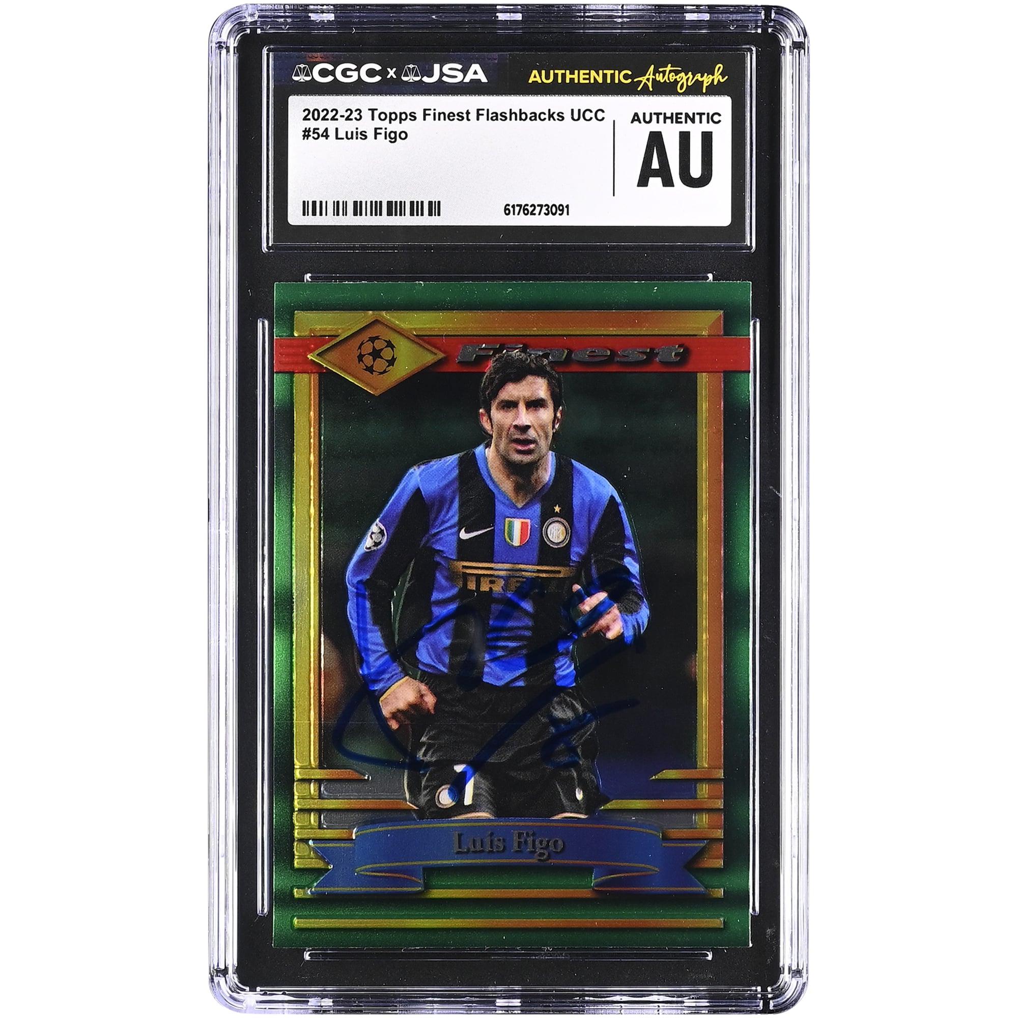 Carte authentifiée CGC Topps Finest Flashbacks UCC n° 54, signée par Luis Figo (Inter Milan), saison 2022-2023
