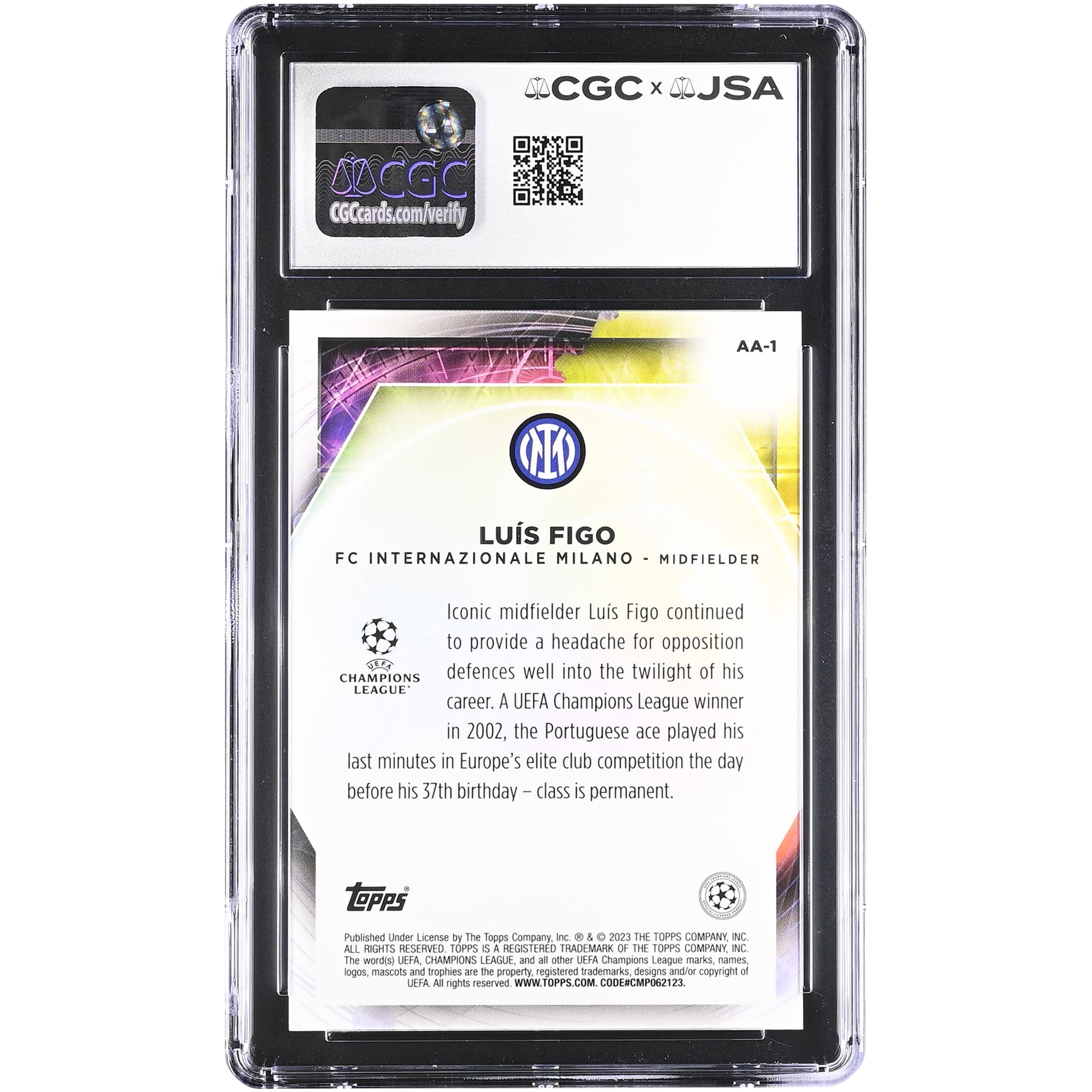 Luis Figo Inter Milan Autographed 2022-23 Topps Merlin Chrome UEFA Ageless Alchemy #AA-1 CGC Authenticated Auto 10 Card