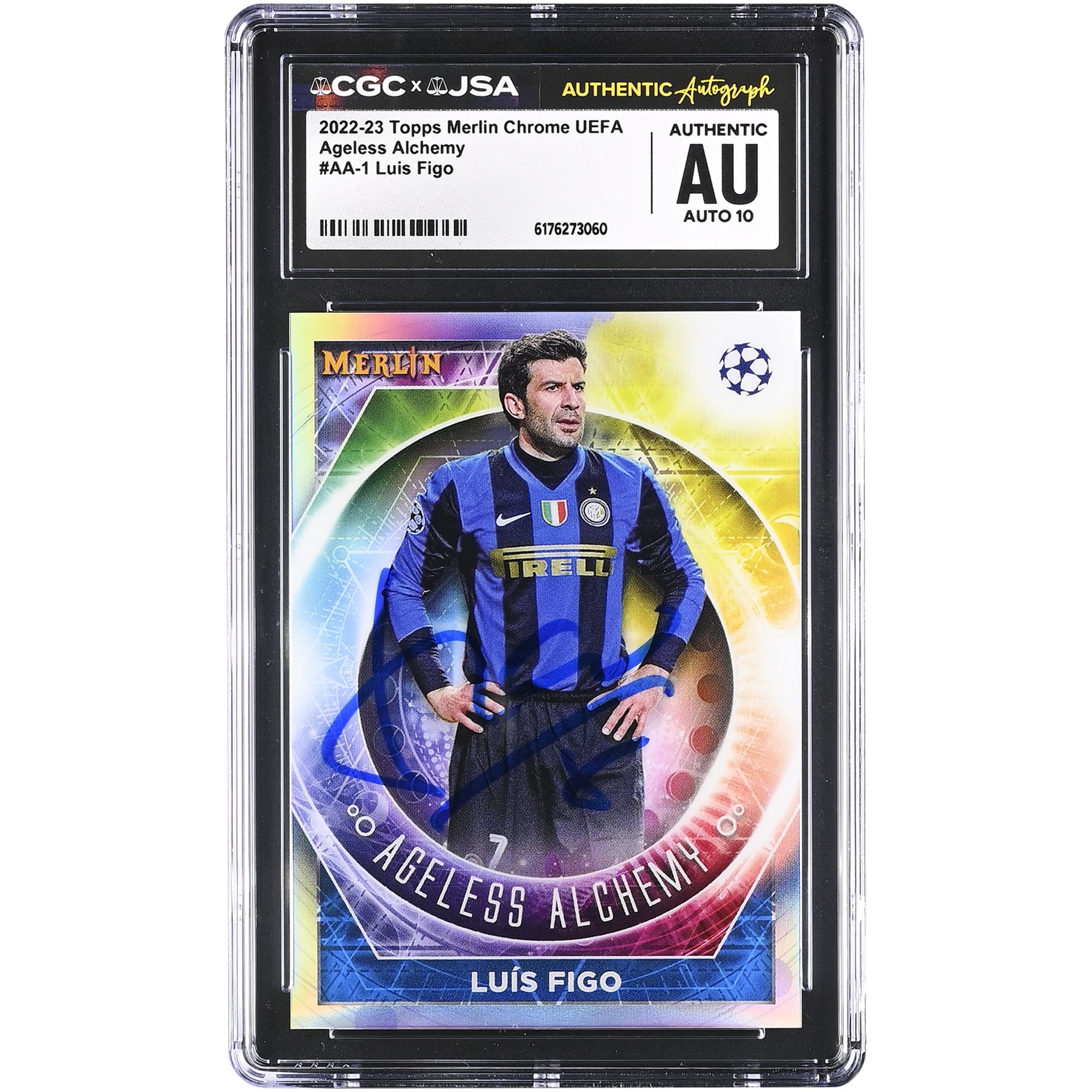 Luis Figo Inter Milan Autographed 2022-23 Topps Merlin Chrome UEFA Ageless Alchemy #AA-1 CGC Authenticated Auto 10 Card