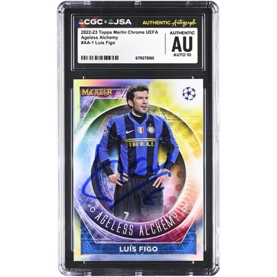 Luis Figo Inter Milan Autographed 2022-23 Topps Merlin Chrome UEFA Ageless Alchemy #AA-1 CGC Authenticated Auto 10 Card