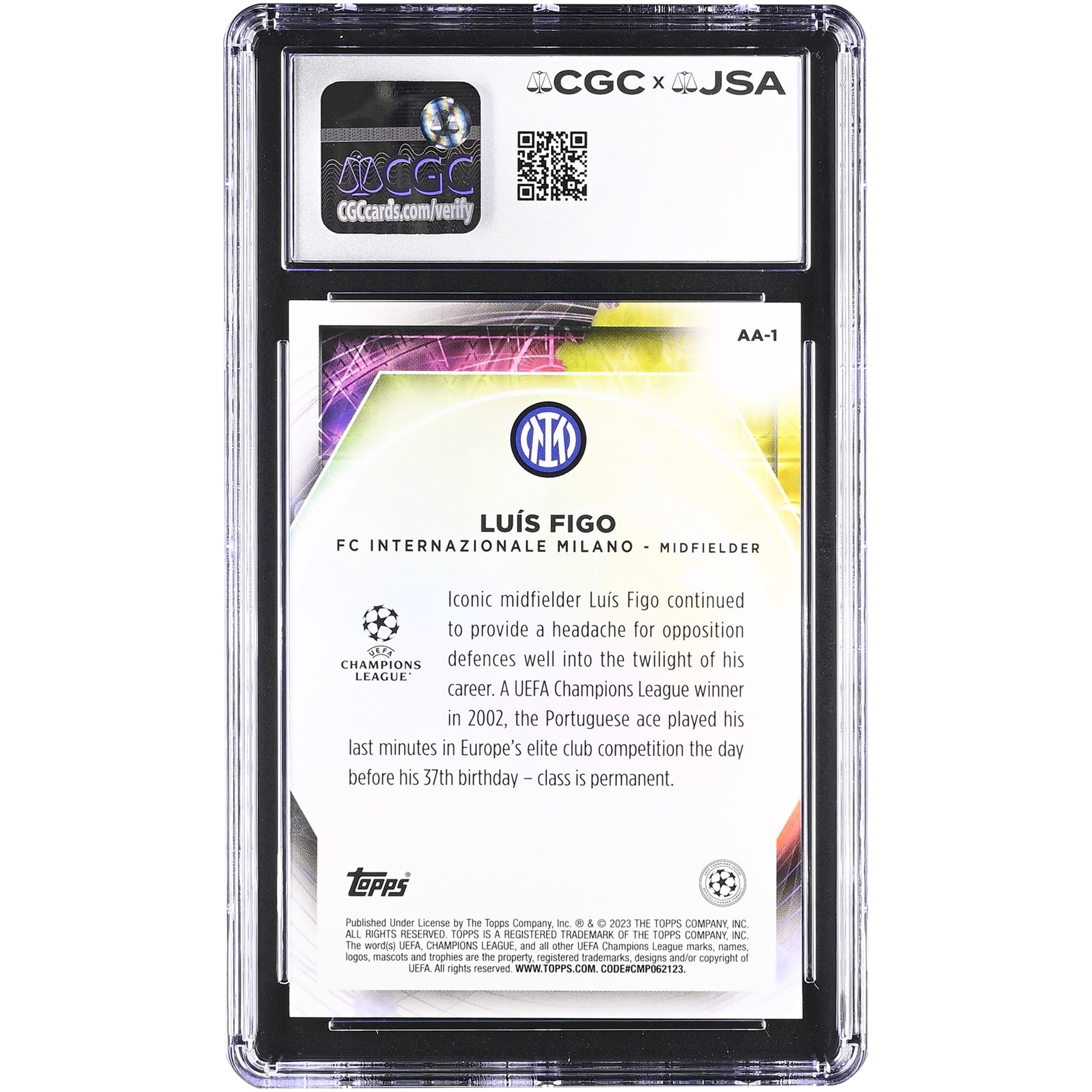 Luis Figo Inter Milan Autographed 2022-23 Topps Merlin Chrome UEFA Ageless Alchemy #AA-1 CGC Authenticated Card
