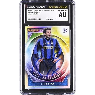 Luis Figo Inter Milan Autographed 2022-23 Topps Merlin Chrome UEFA Ageless Alchemy #AA-1 CGC Authenticated Card