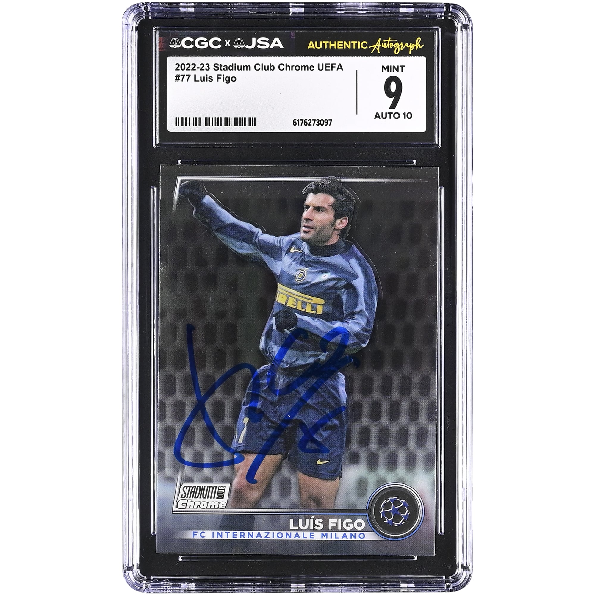 Luis Figo Inter Milan Autographed 2022-23 Topps Stadium Club Chrome UEFA #77 CGC Authenticated /10 Card