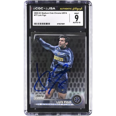 Luis Figo Inter Milan Autographed 2022-23 Topps Stadium Club Chrome UEFA #77 CGC Authenticated 9/10 Card