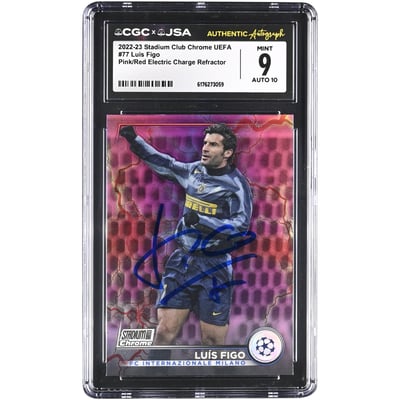 Luis Figo Inter Milan Autographed 2022-23 Topps Stadium Club Chrome UEFA #77 CGC Authenticated 9/10 Card