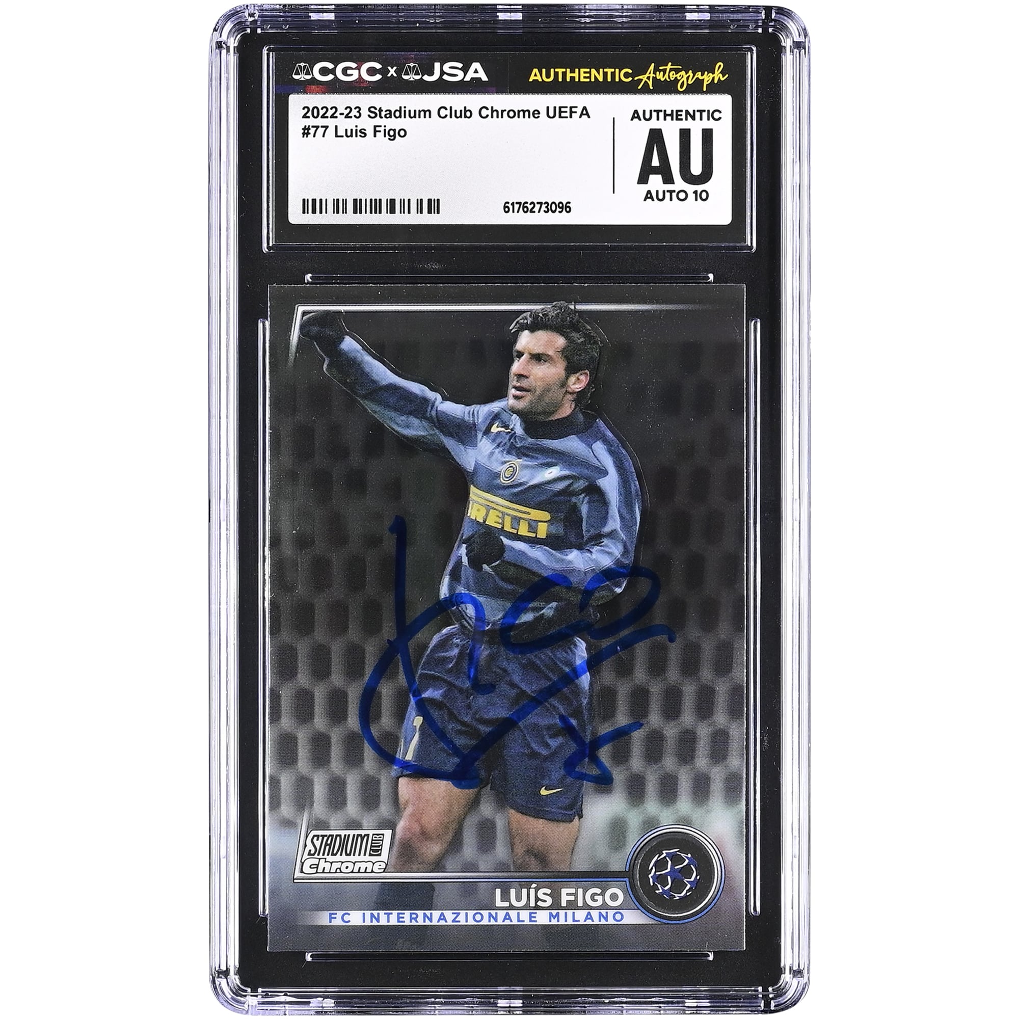 Luis Figo Inter Milan Autographed 2022-23 Topps Stadium Club Chrome UEFA #77 CGC Authenticated Auto 10 Card
