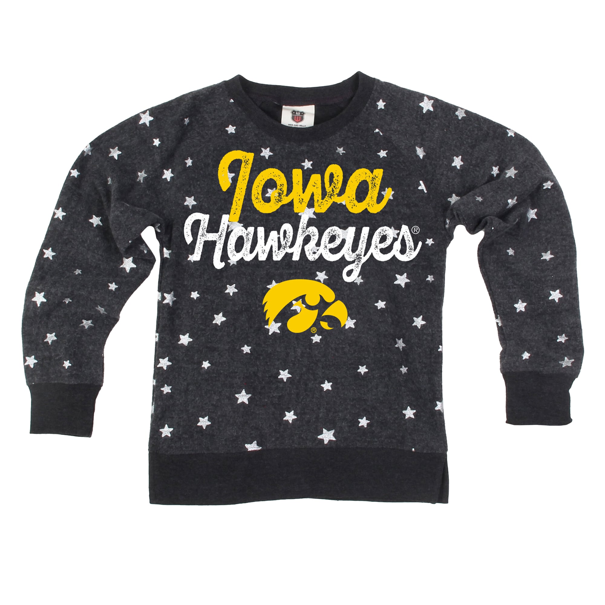 Girls Youth Wes & Willy Black Iowa Hawkeyes Shimmer Star Reverse Fleece Sweatshirt