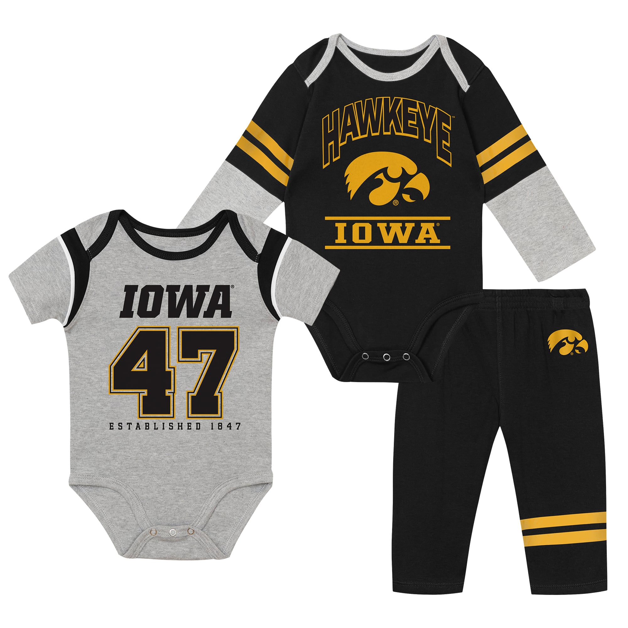 Infant Outerstuff Iowa Hawkeyes Double Up Three-Piece Bodysuits & Pants Set
