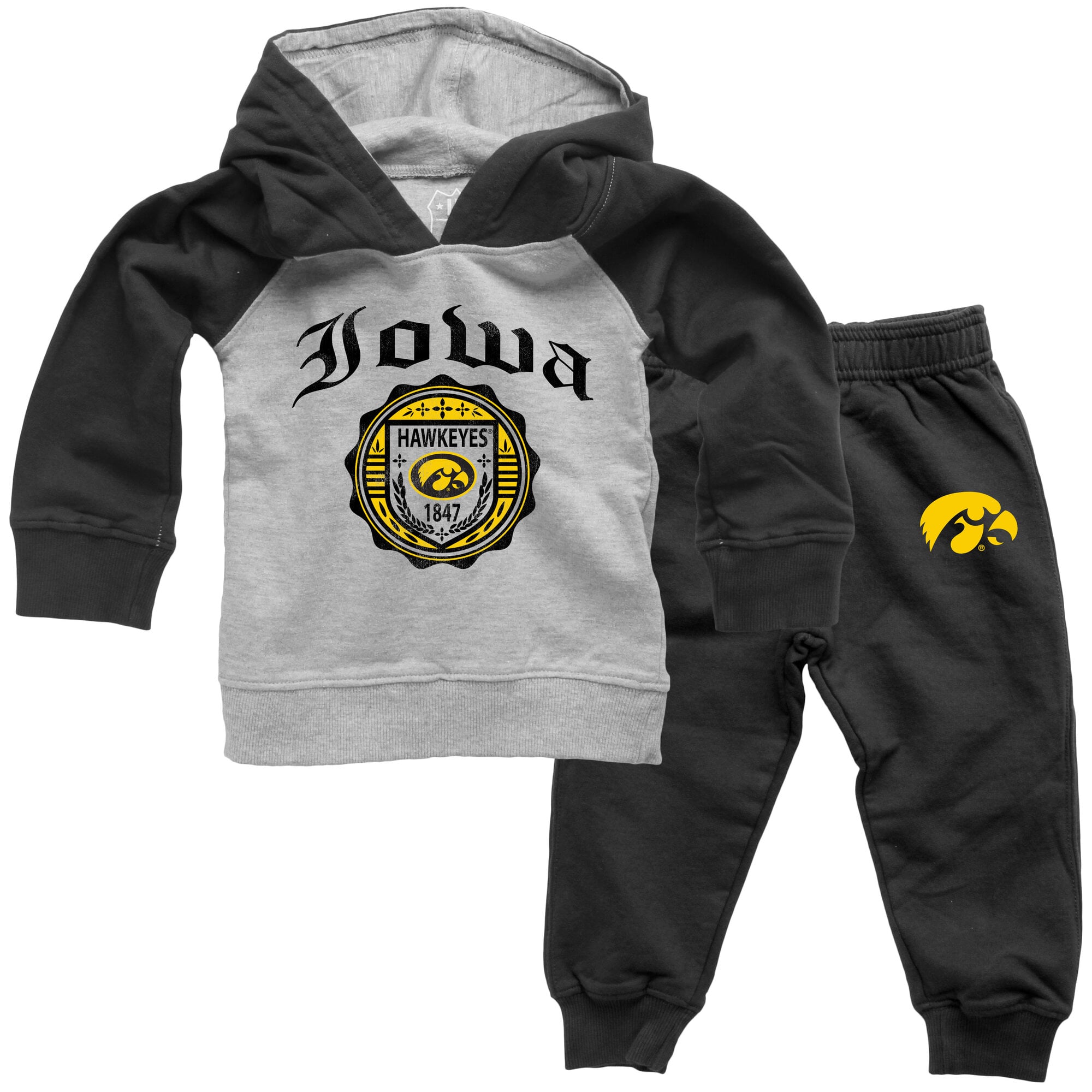 Infant Wes & Willy Black Iowa Hawkeyes Raglan Hoodie and Sweatpants Set