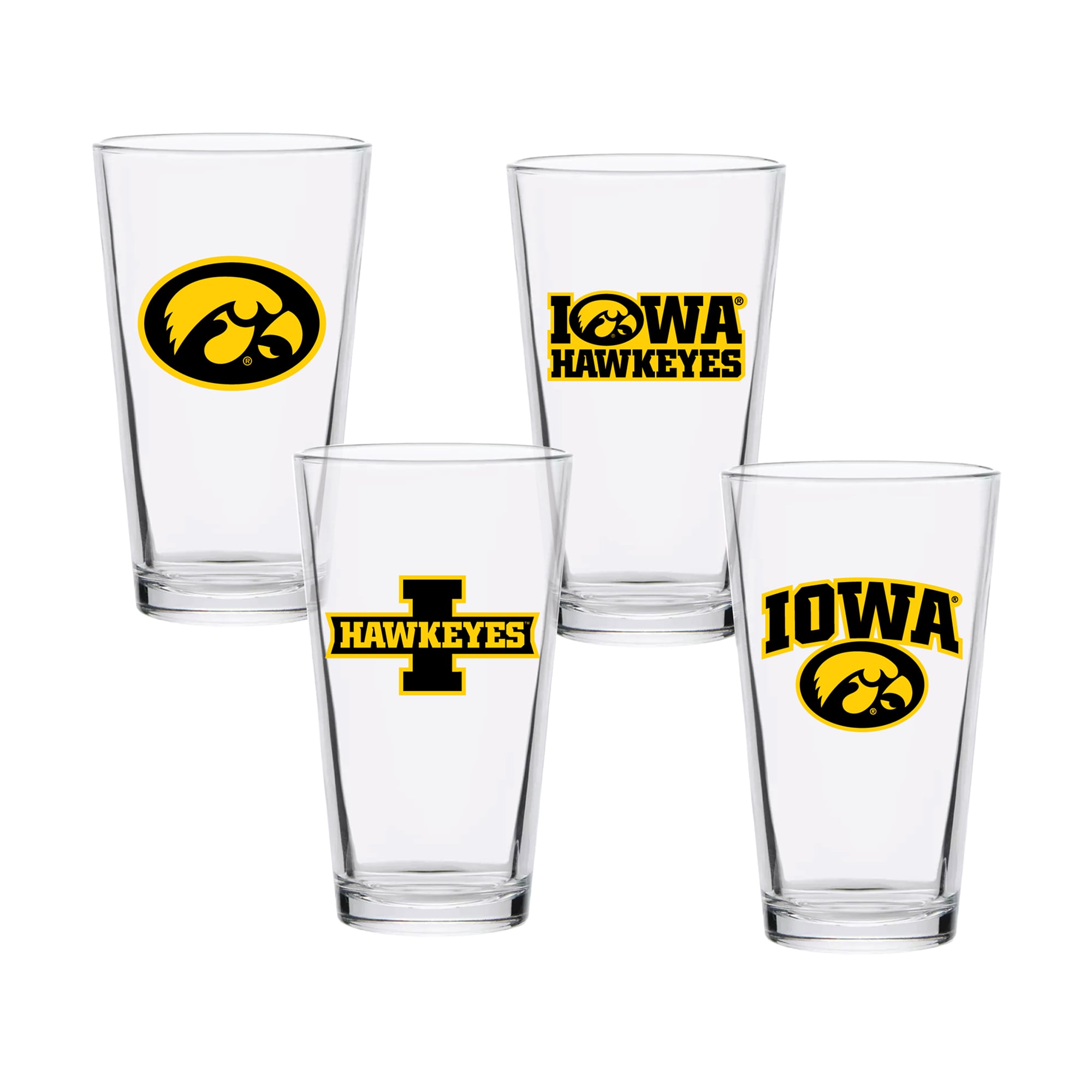 Ensemble de quatre verres à bière de collection Iowa Hawkeyes de 473 ml (16 oz).