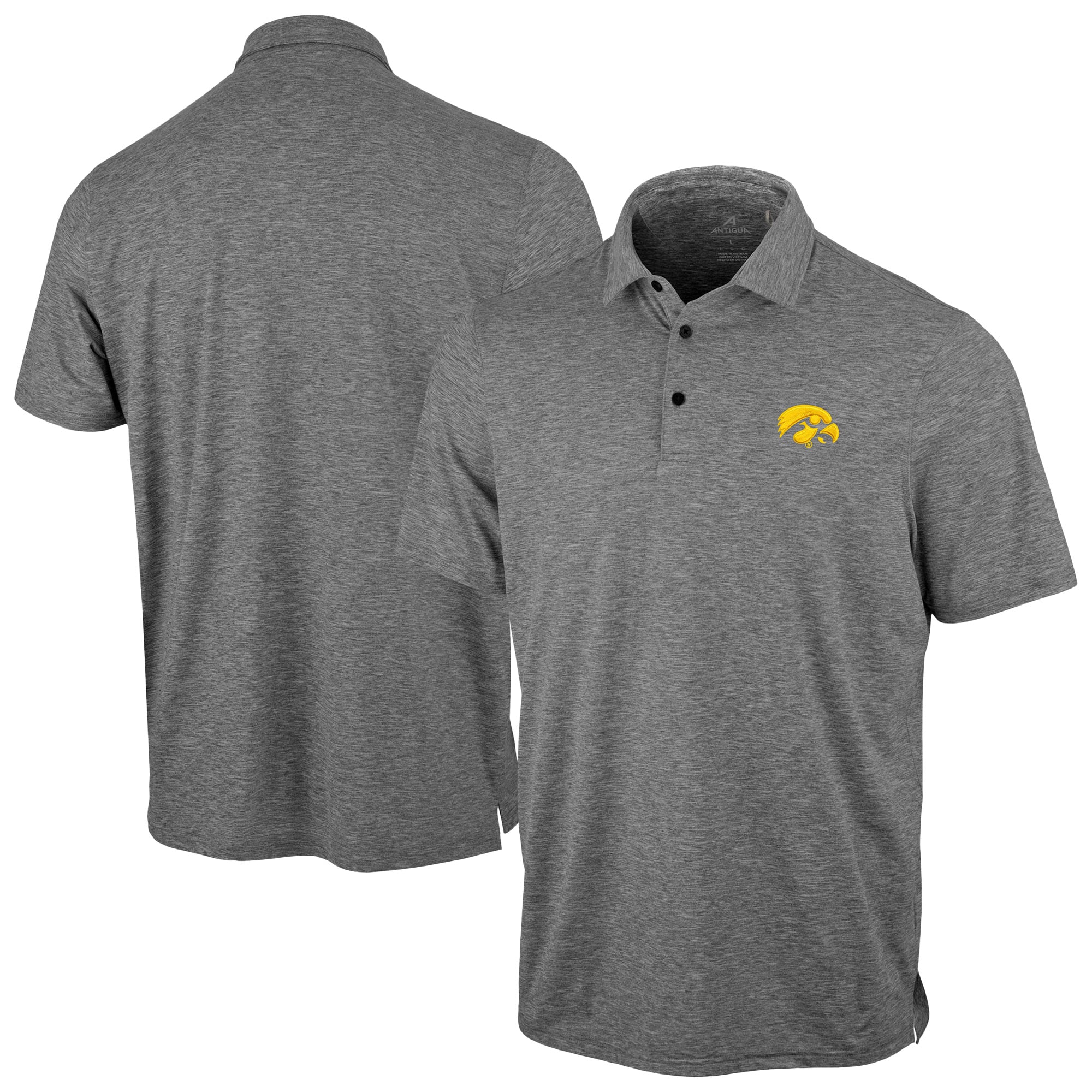 Polo Antigua Static noir chiné pour homme, Iowa Hawkeyes