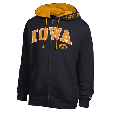 Iowa Hawkeyes Champion Arch Logo Full-Zip Fleece Hoodie - Black