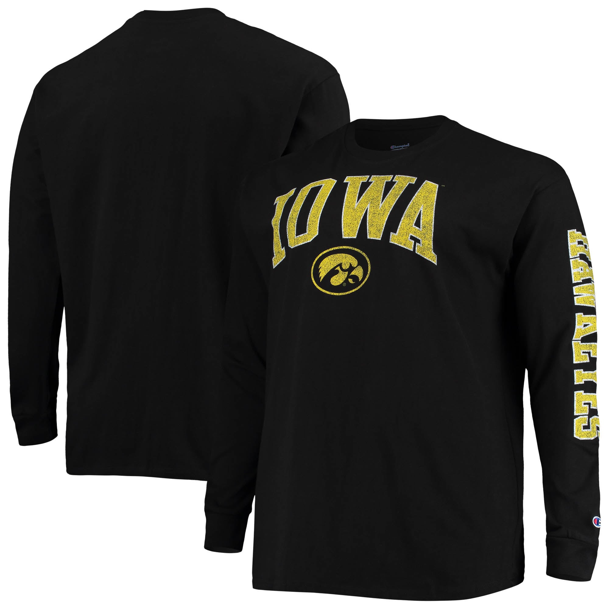 T-shirt à manches longues pour hommes Champion Black Iowa Hawkeyes Tailles Big & Tall 2-Hit