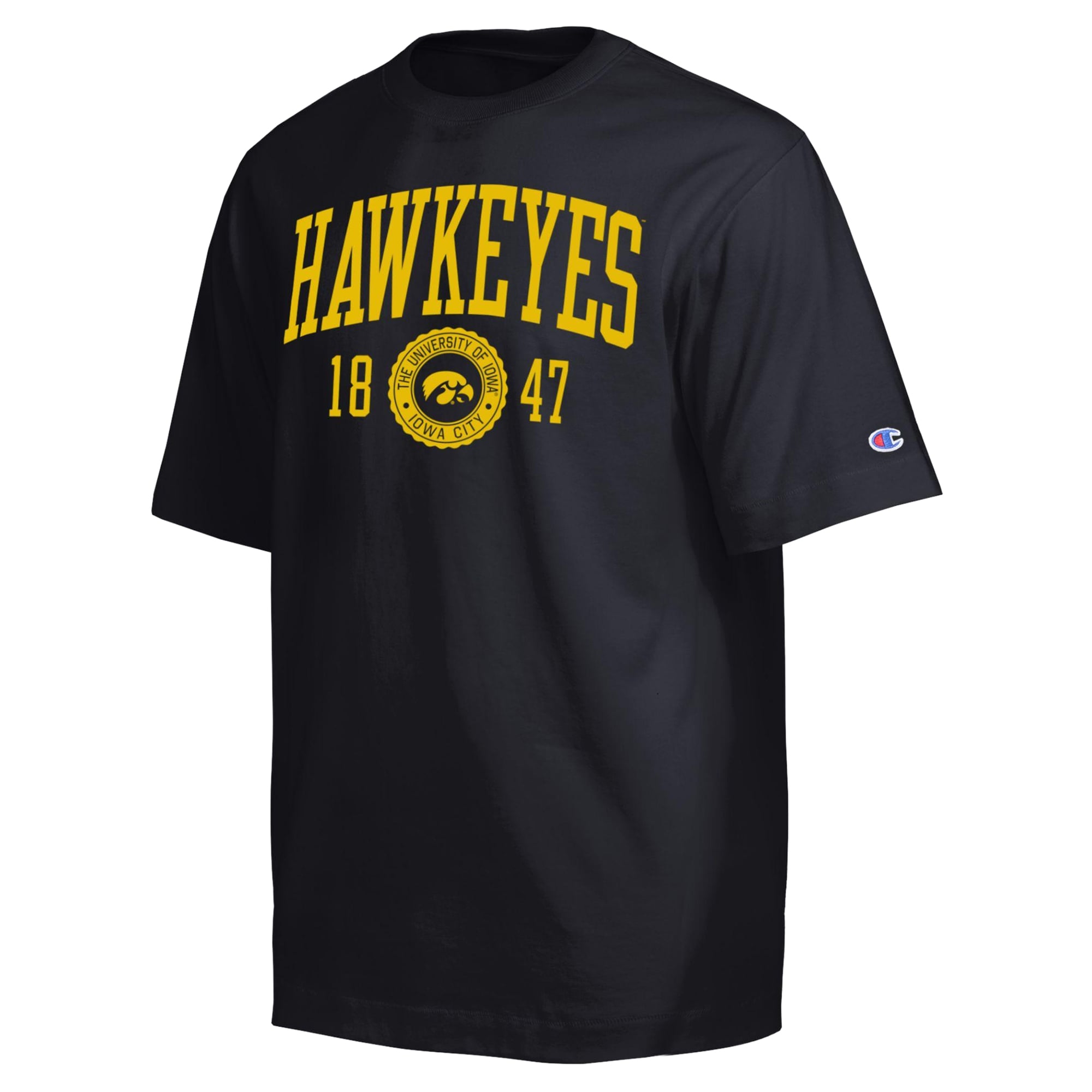 Men's Champion Black Iowa Hawkeyes Established Tradition Heavyweight T-Shirt